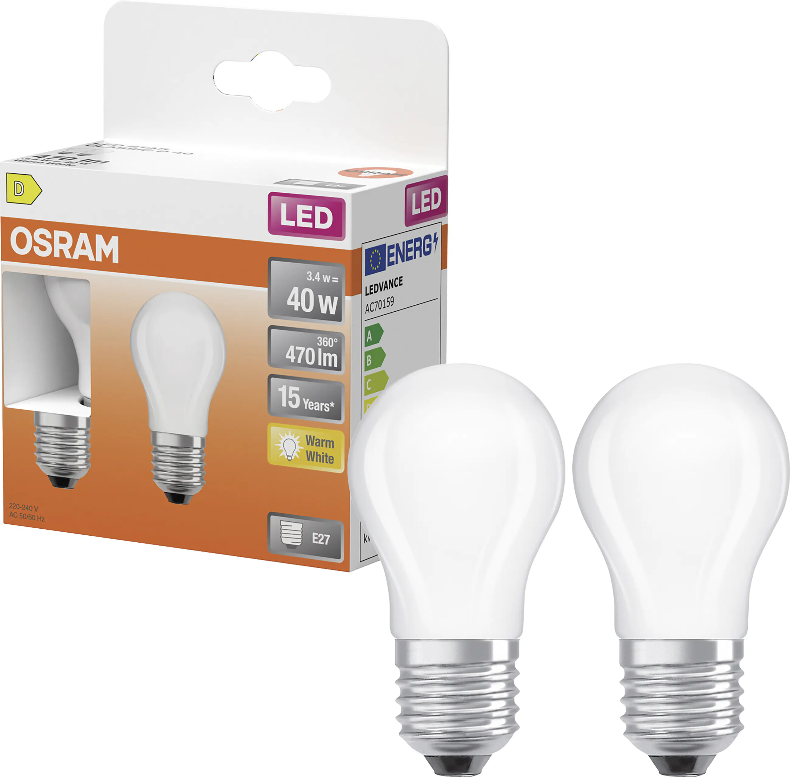 Osram LED Leuchtmittel E27 2er Pack Star Classic 3,4W matt warmweiß