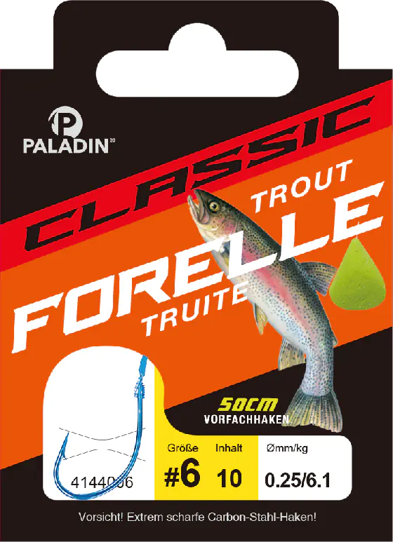 Paladin Forellenhaken gebunden Größe 8 50 cm 10 Stück blau carbon stahl