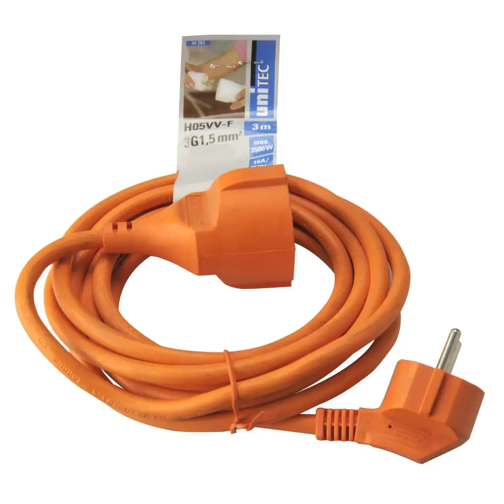 Unitec Verlängerungskabel Innen 3 Meter H05VV-F3G1,5 , orange