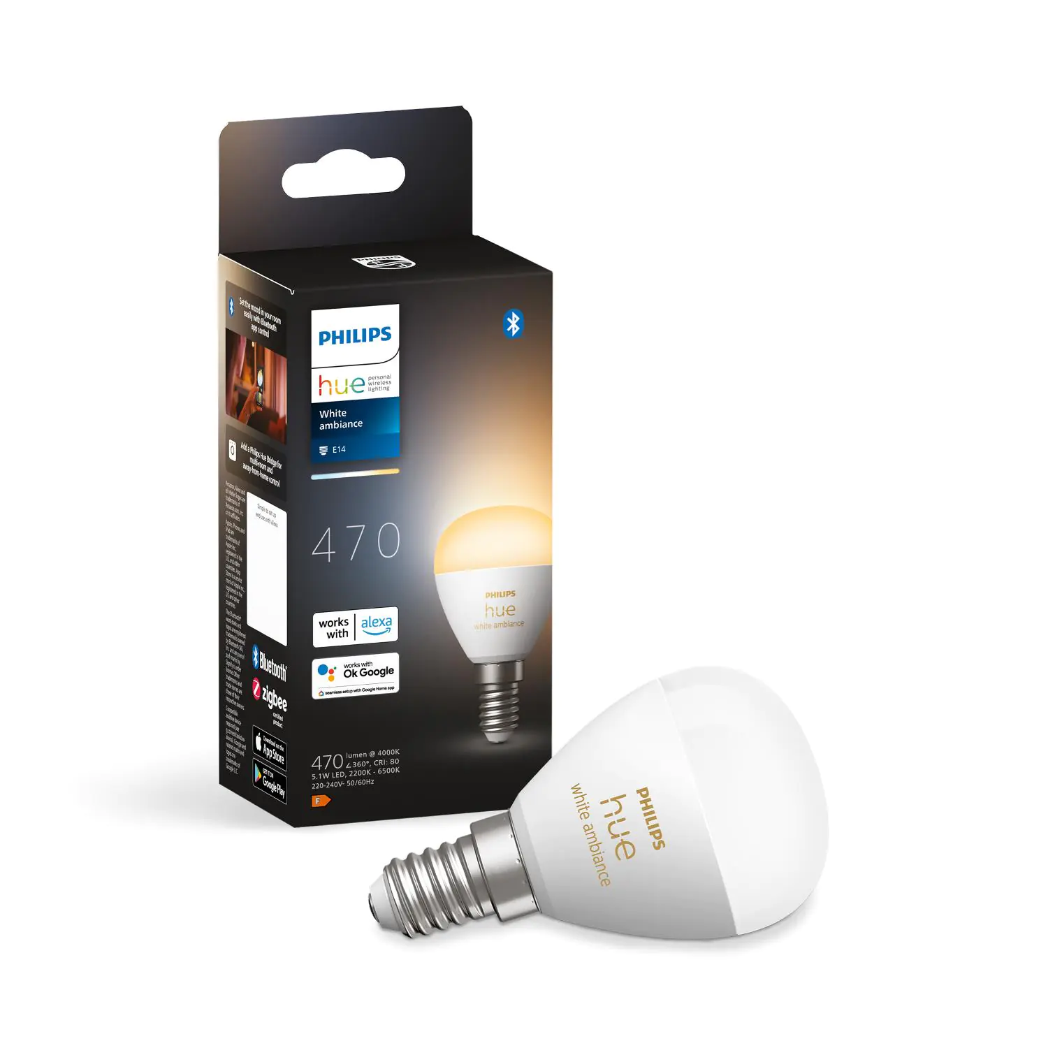 Philips Hue LED-Leuchtmittel Tropfenform E14 5,1W warmweiß bis kaltweiß smart