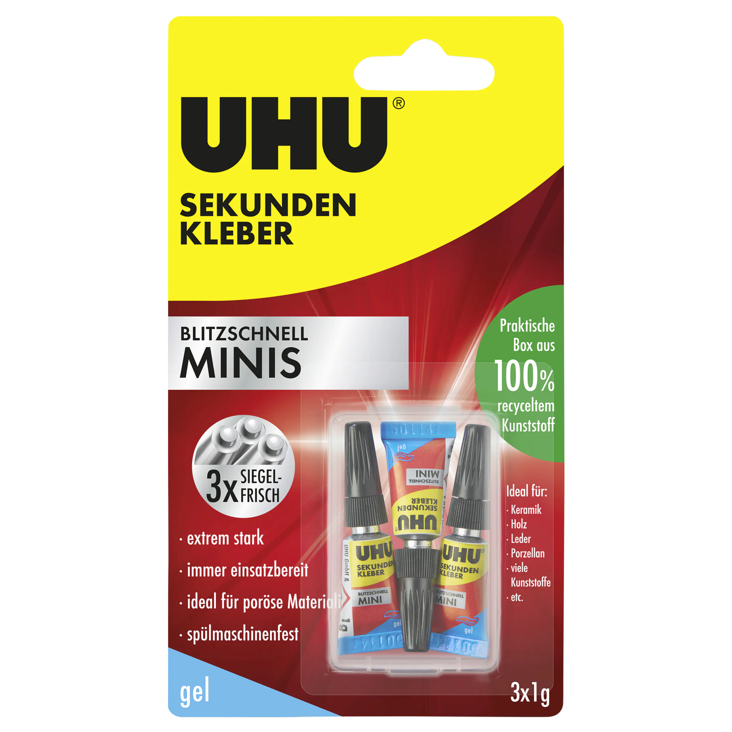 UHU Sekundenkleber blitzschnell Minis 3 x 1 g gel 3 g (3 x 1 g), in der praktischen Box