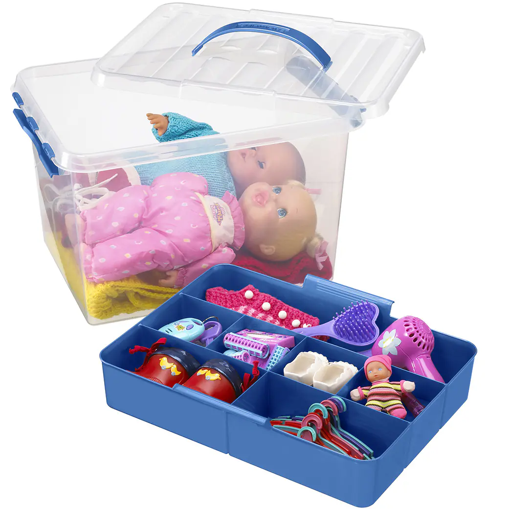 Sunware Aufbewahrungsbox Q-line mit Einsatz 15L transparent blau 40 x 30 x 18 cm