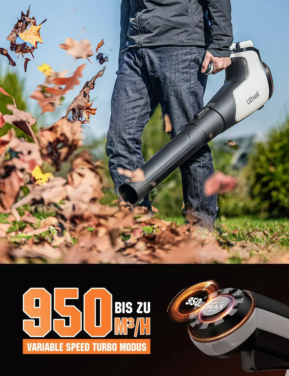 Litheli Akku-Laubbläser U20 2x20V, inkl. 2 Akkus 4.0Ah