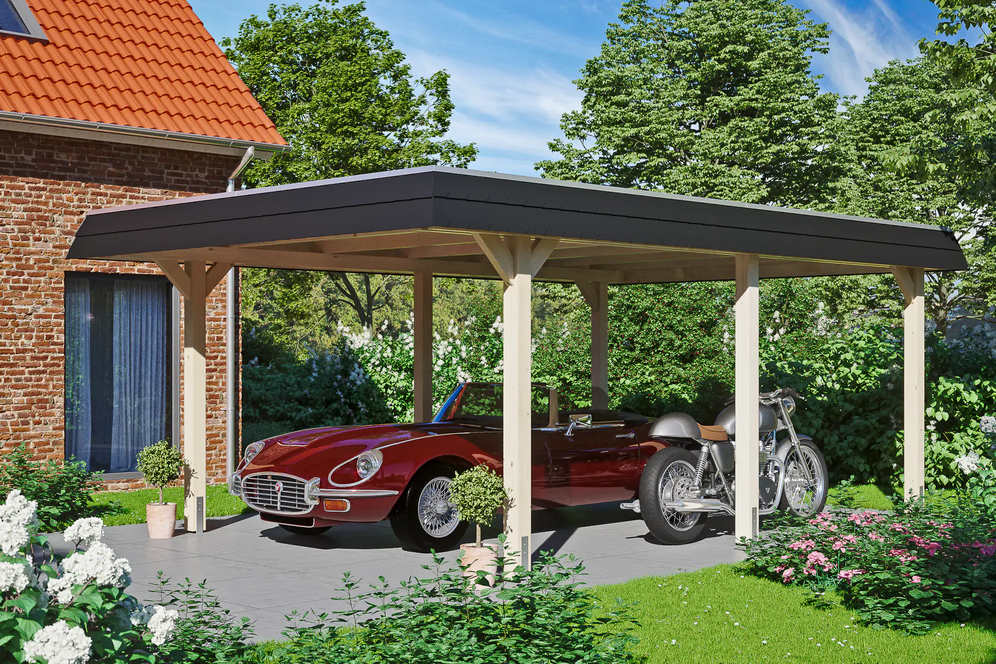 SKAN HOLZ Carport Wendland 409 x 628 cm mit Aluminiumdach, schwarze Blende
