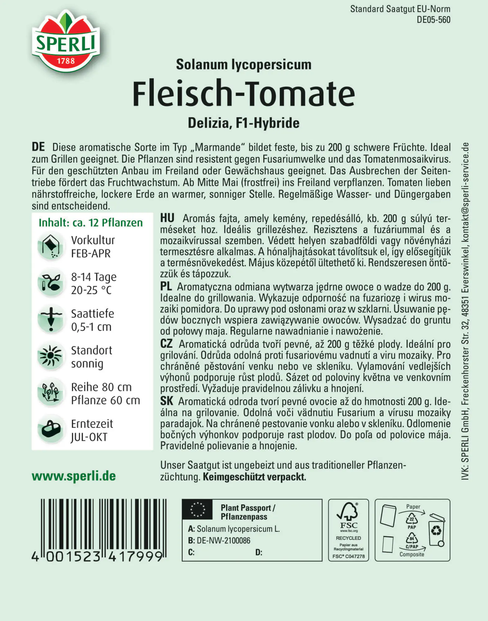 Sperli Fleisch-Tomate Delizia F1