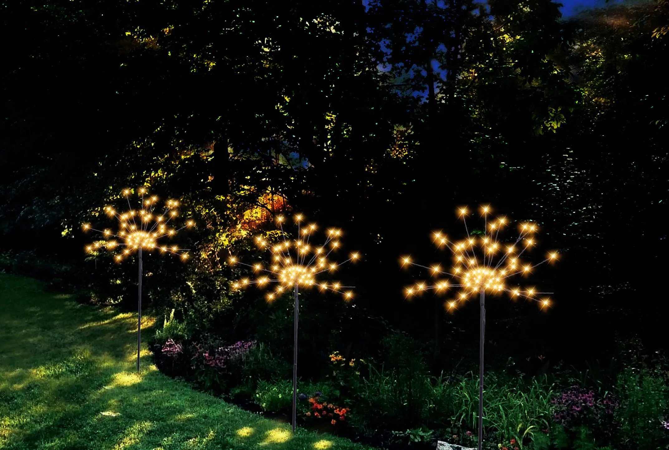 4333692378673_01 TrendLine LED Gartenstecker 3 Stück H: 1 m warmweiß Außen mit Timer, 8 Leuchtfunktionen