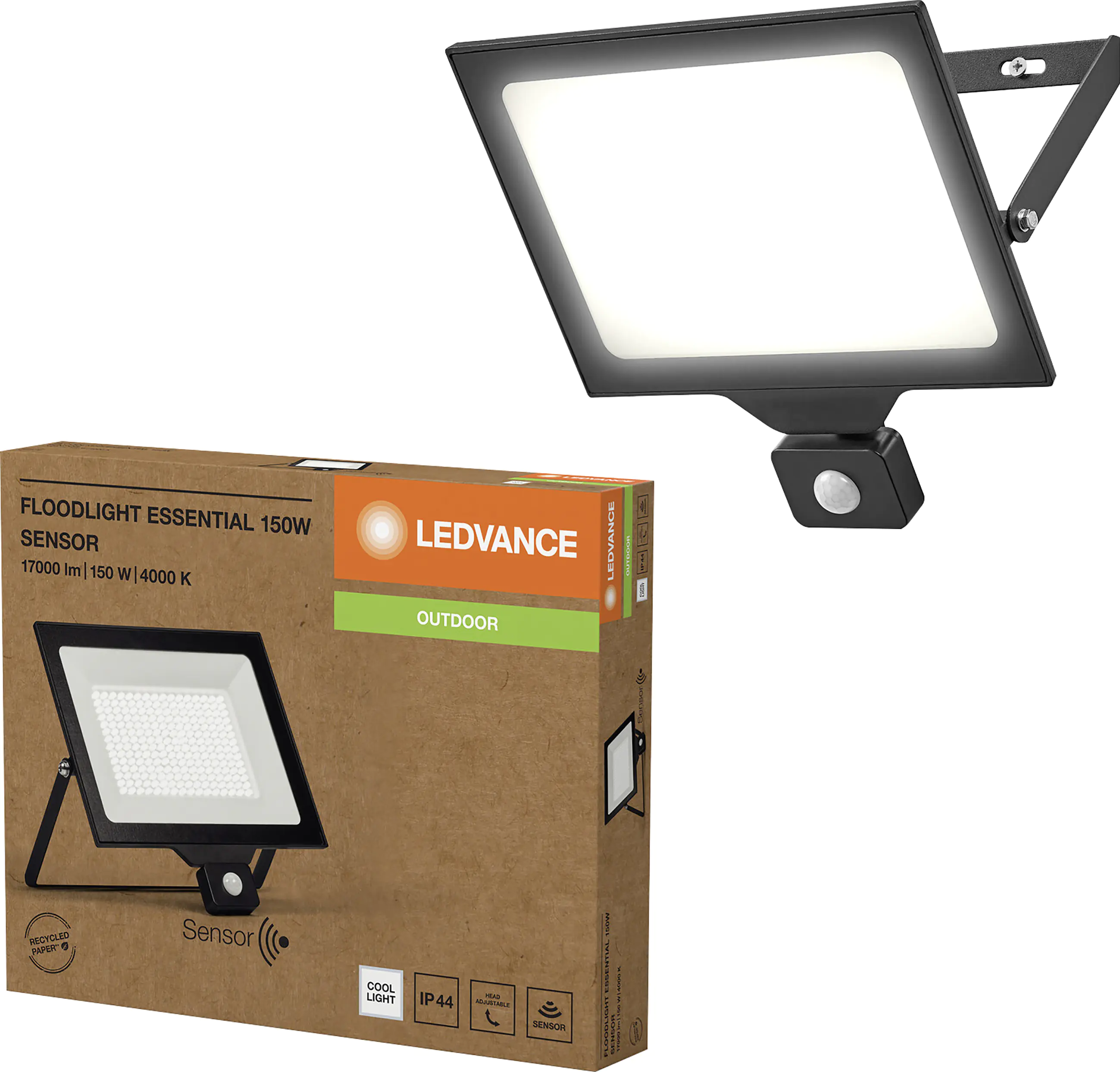 Ledvance LED Außenstrahler Floodlight Essential Sensor schwarz 150 W