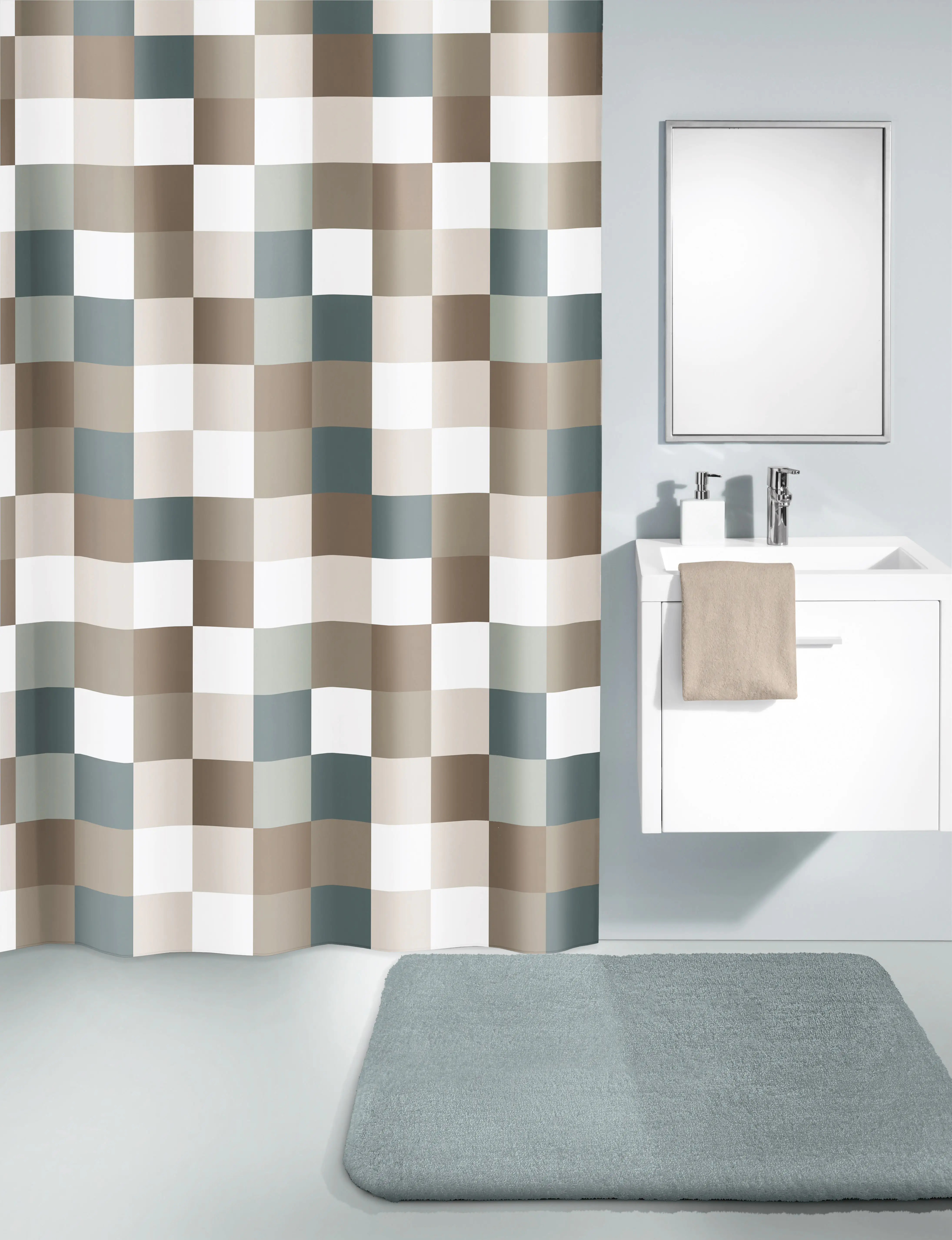 4004478255234_2 Kleine Wolke Duschvorhang Check taupe, 180x200 cm