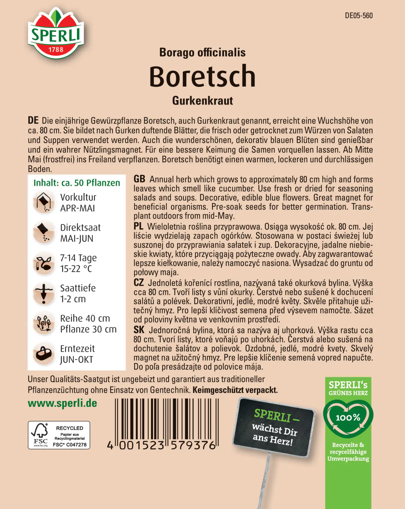 Sperli Boretsch Gurkenkraut