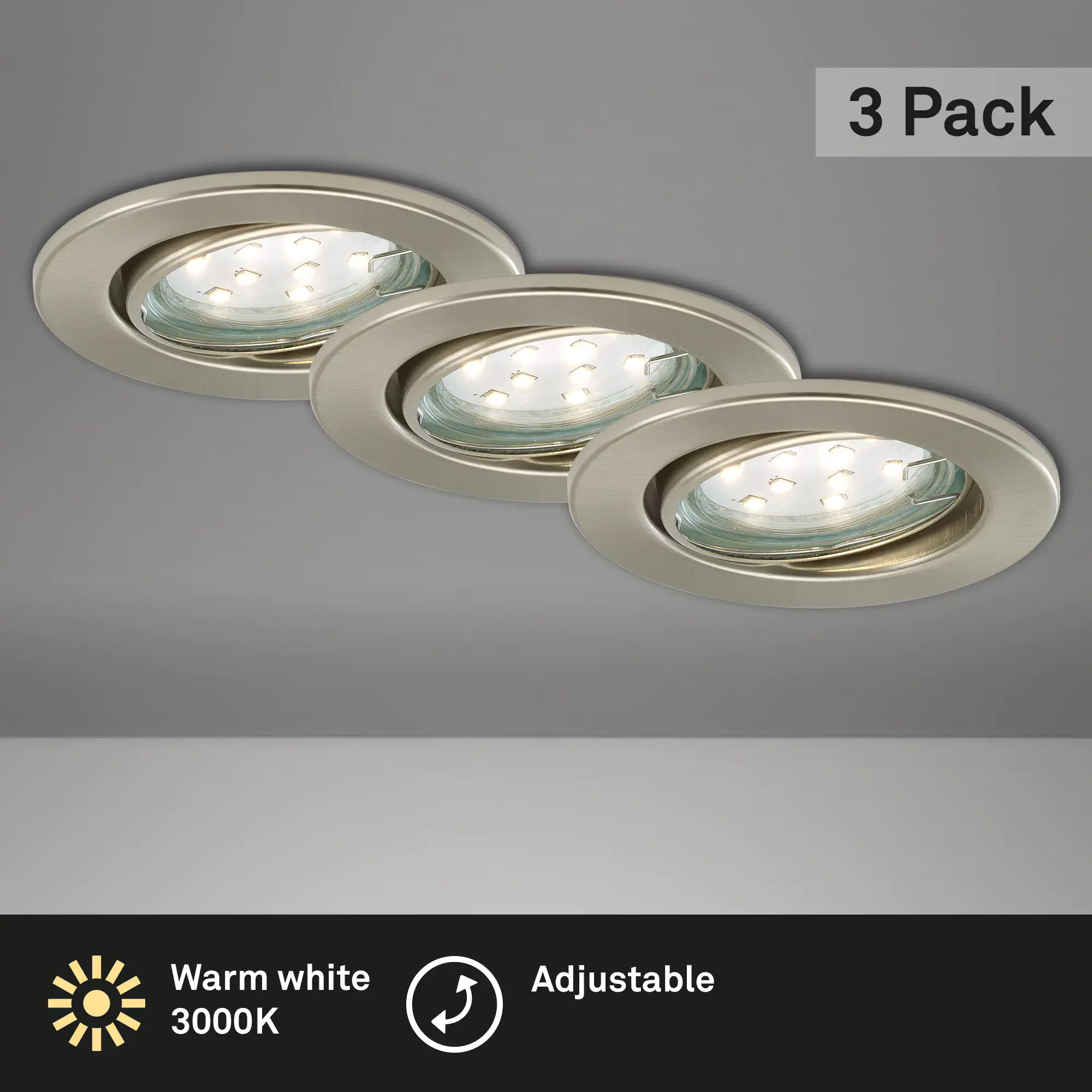 Briloner LED-Einbauleuchten GU10 Set 3 flg 3 x 3W, 250lm nickel-matt