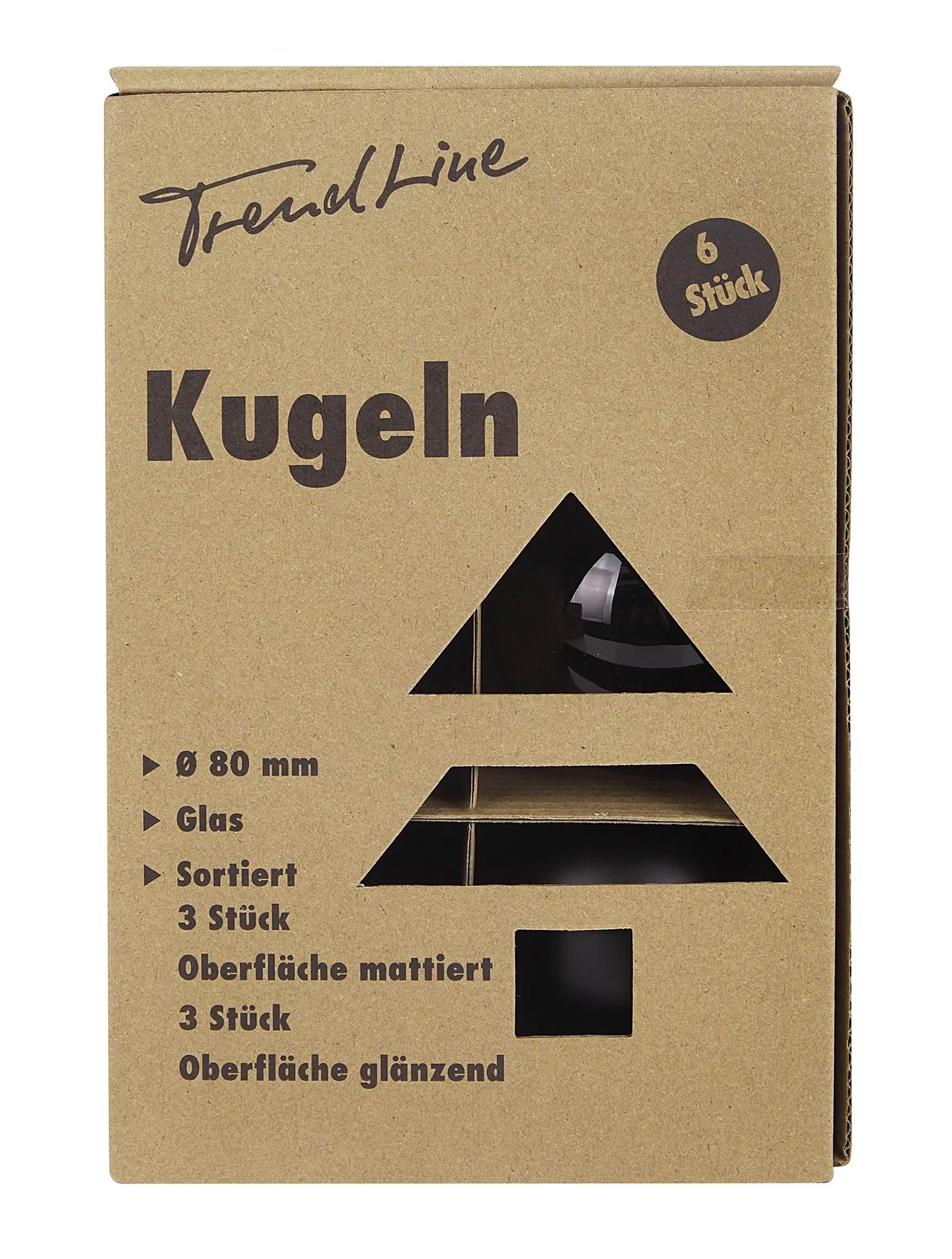TrendLine Weihnachtskugeln aus Glas Ø 8,0 cm schwarz 6 Stück