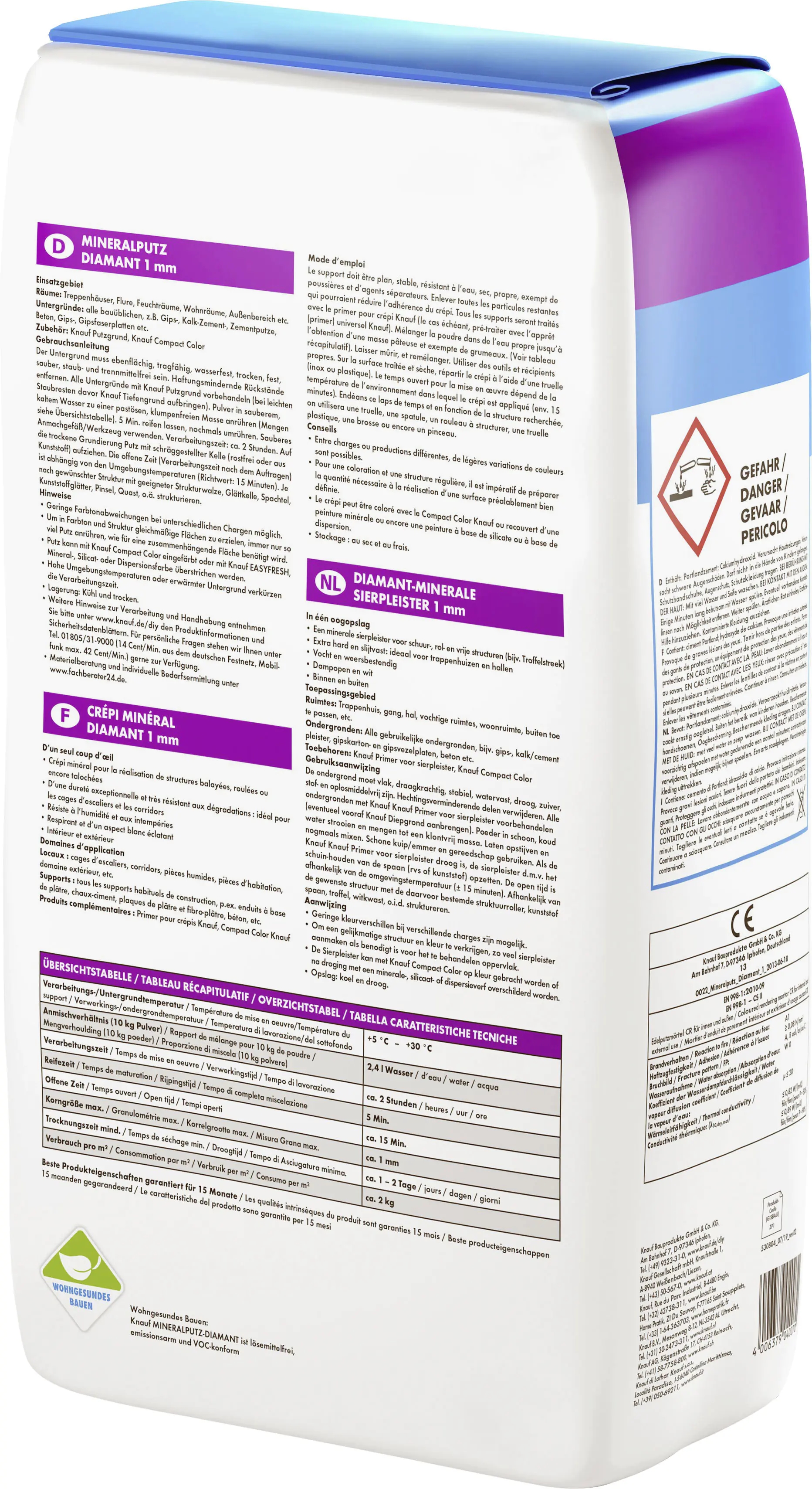 Knauf Mineralputz Diamant 10 kg 1,0 mm Körnung reinweiß