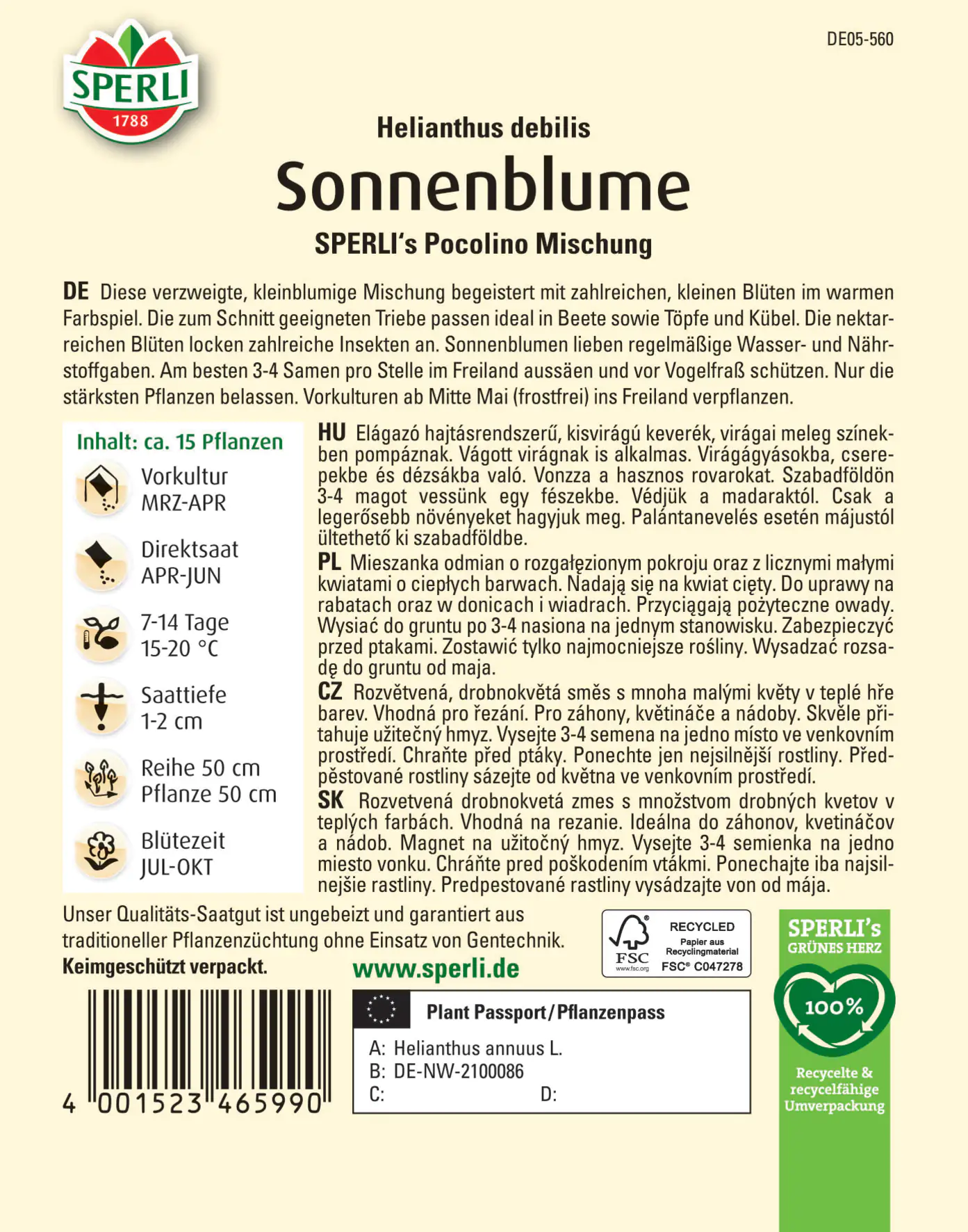 Sperli Sonnenblume SPERLI's Pocolino Mischung