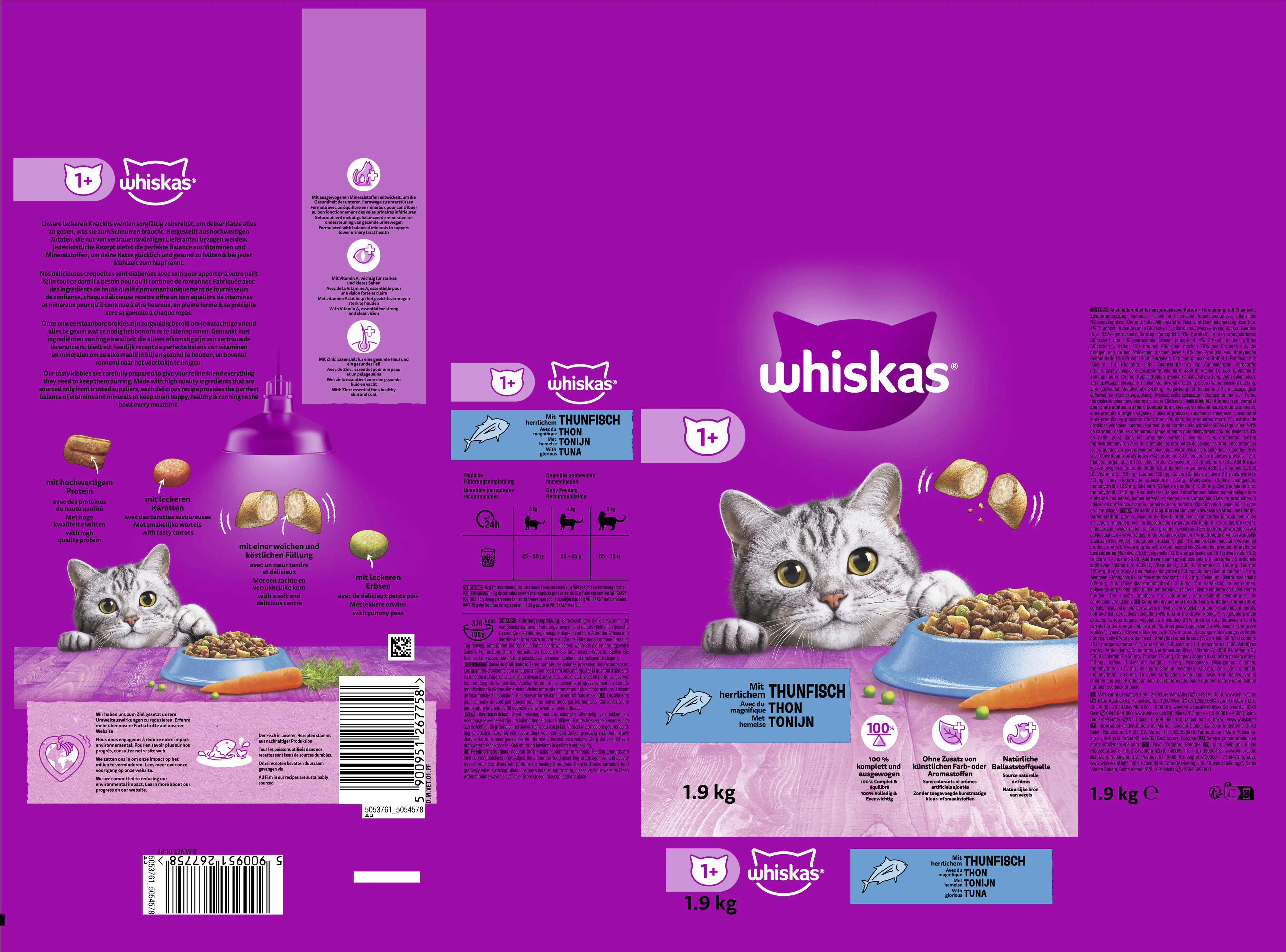 Whiskas Trockenfutter Adult 1+ mit Thunfisch 1,9 kg