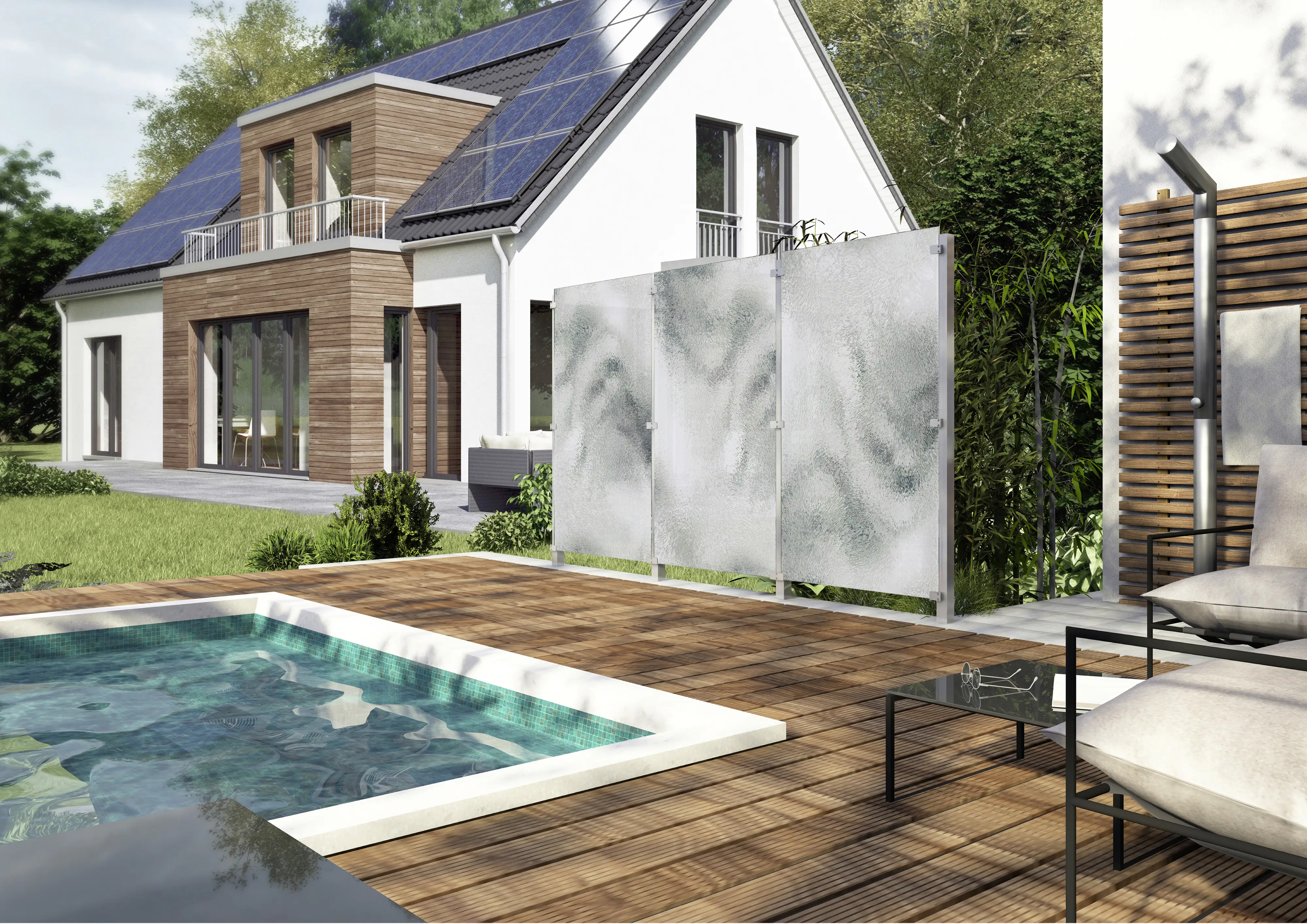 Ambiente Glaszaun B: 120 x Höhe: L 120/R 180 cm, gehärtetes 8 mm Glas Ambiente Glaszaun B: 120 x Höhe: L 120/R 180 cm, gehärtetes 8 mm Glas