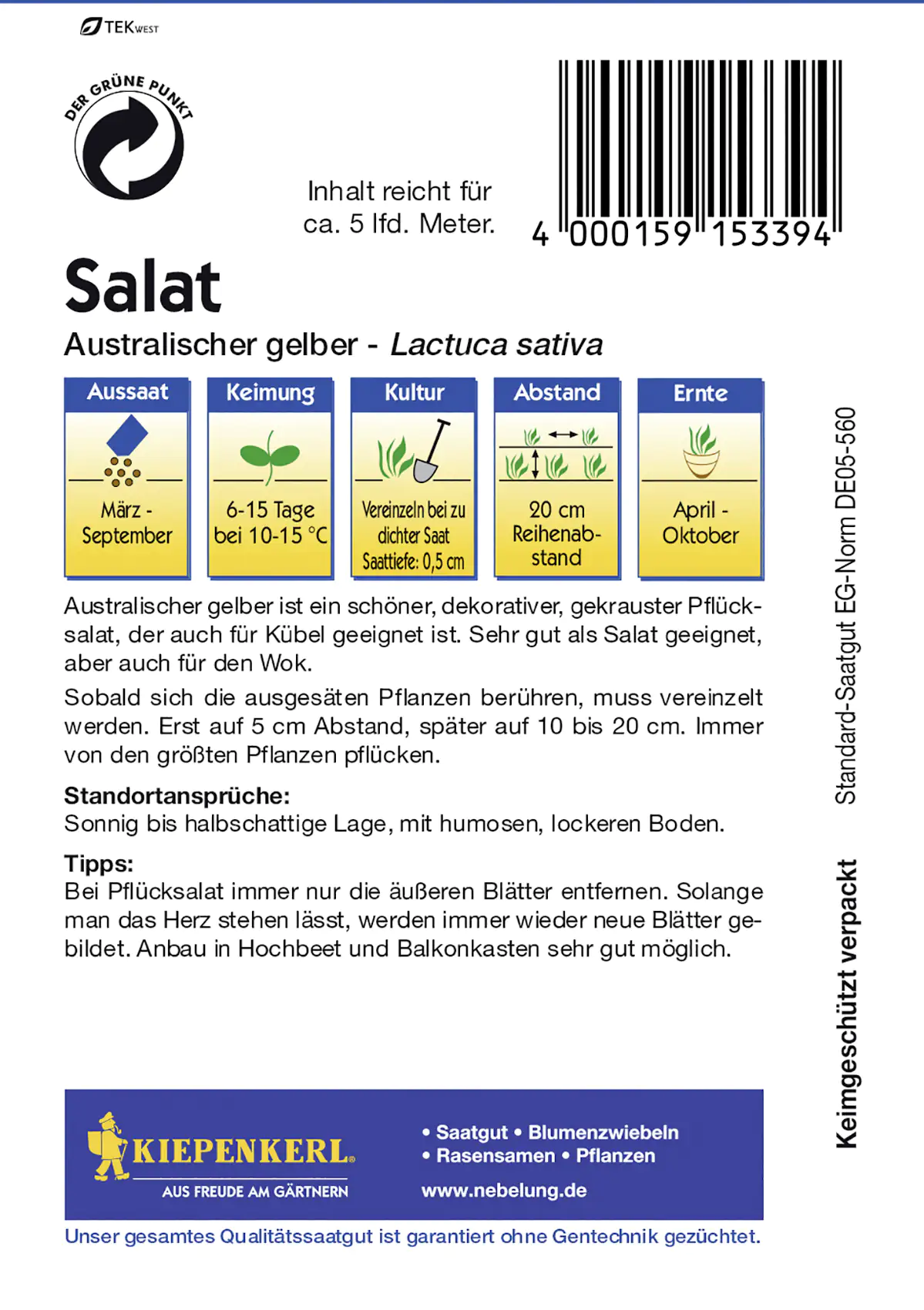 Kiepenkerl Pflücksalat Australischer gelber Lactuca sativa, Inhalt: ca. 5 lfd. Meter Kiepenkerl Pflücksalat Australischer gelber Lactuca sativa, Inhalt: ca. 5 lfd. Meter