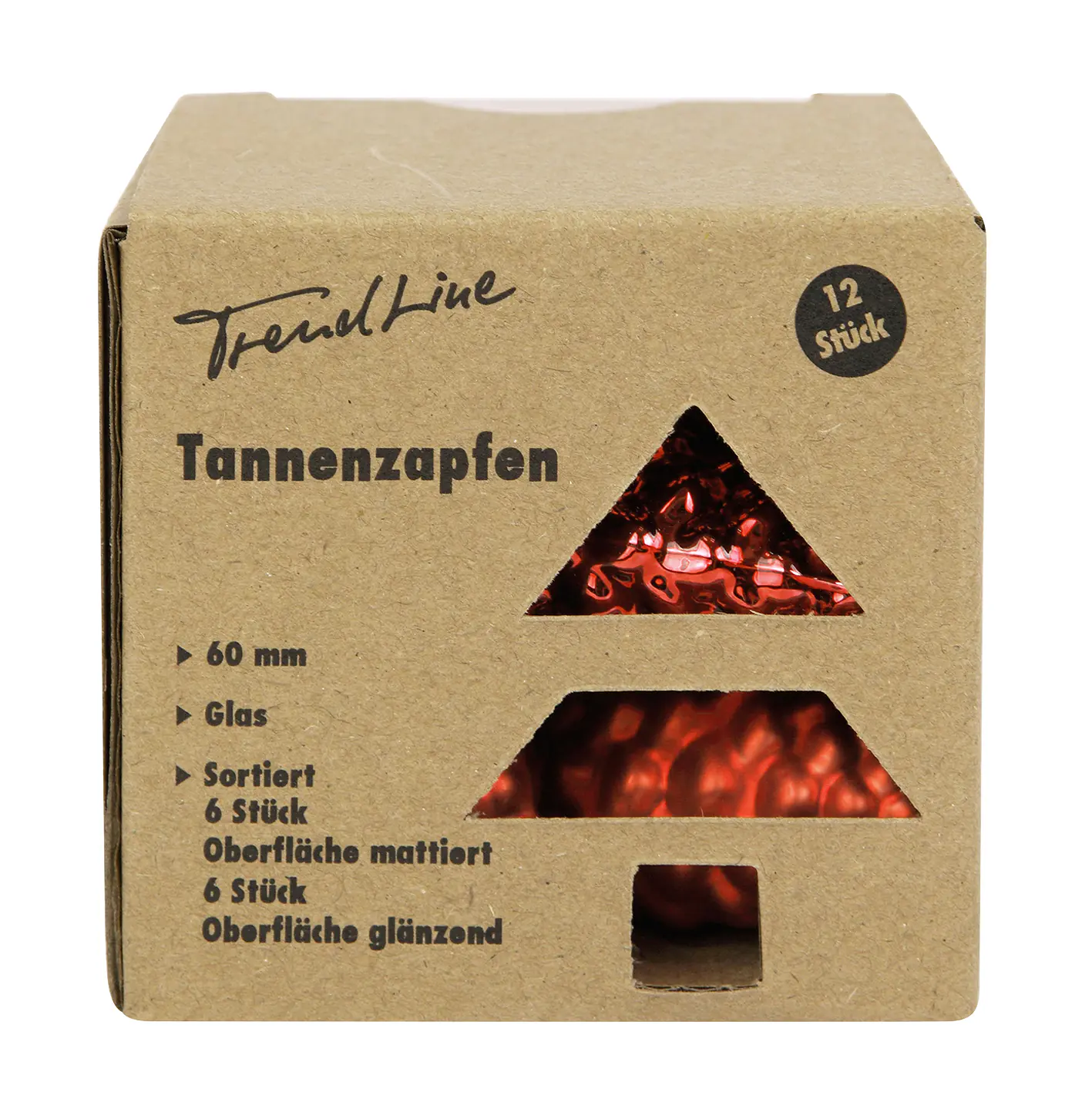 TrendLine Weihnachtskugeln Glas-Tannenzapfen 6 cm rot 12 Stück