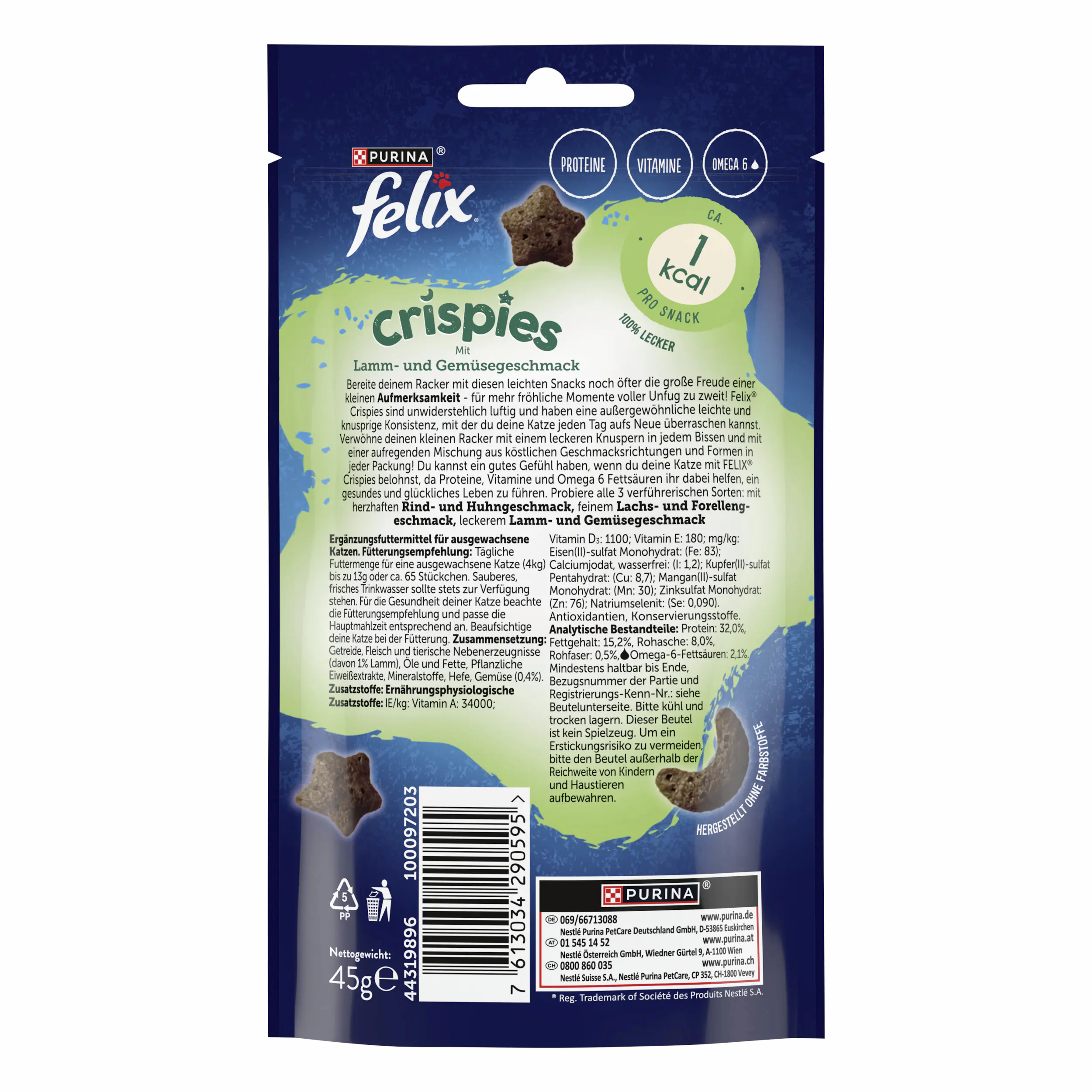 Felix Crispies Katzensnack Fleisch und Gemüse 45g