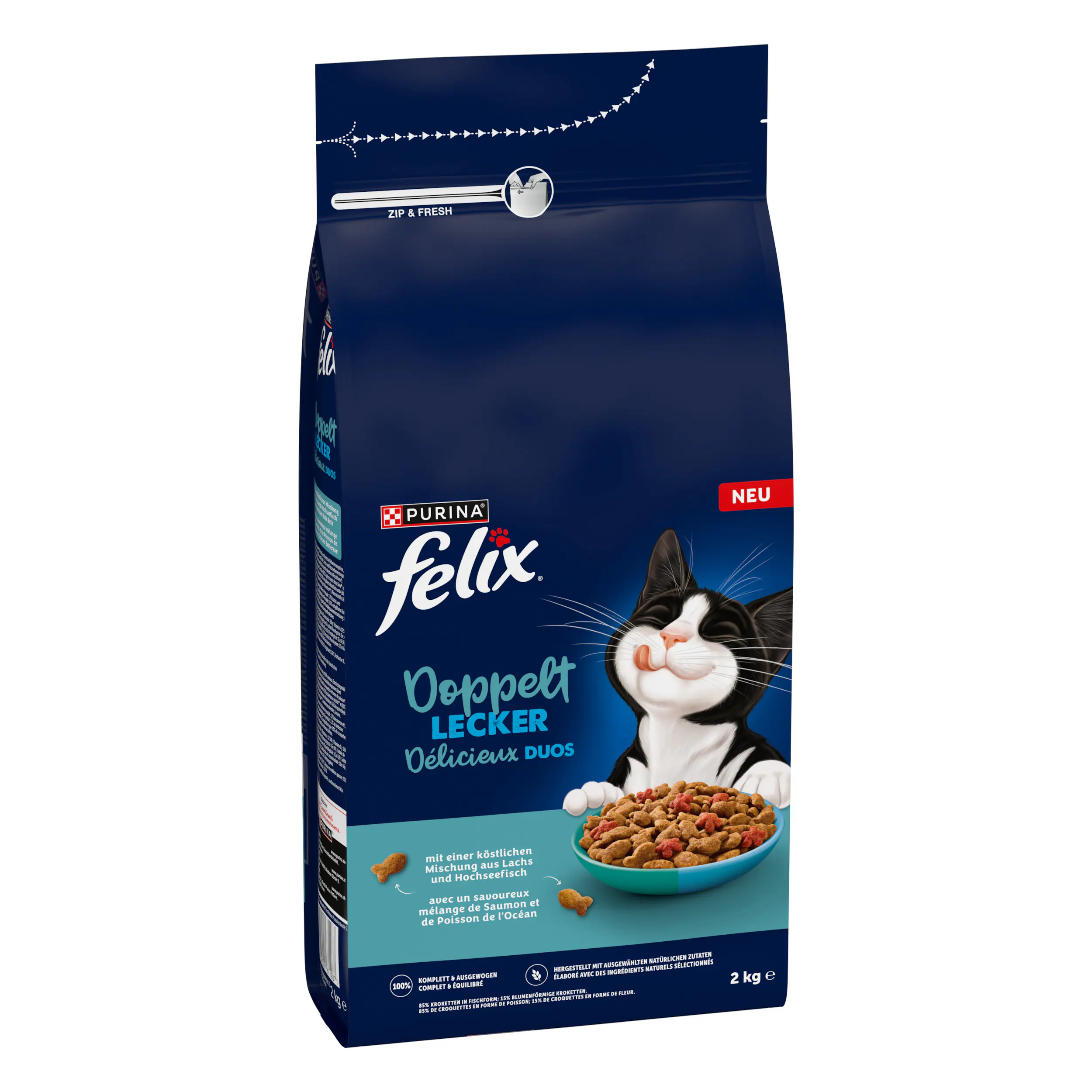 Felix Doppelt Lecker Katzentrockenfutter Adult 2 kg Lachs & Hochseefisch mit Rote Beete