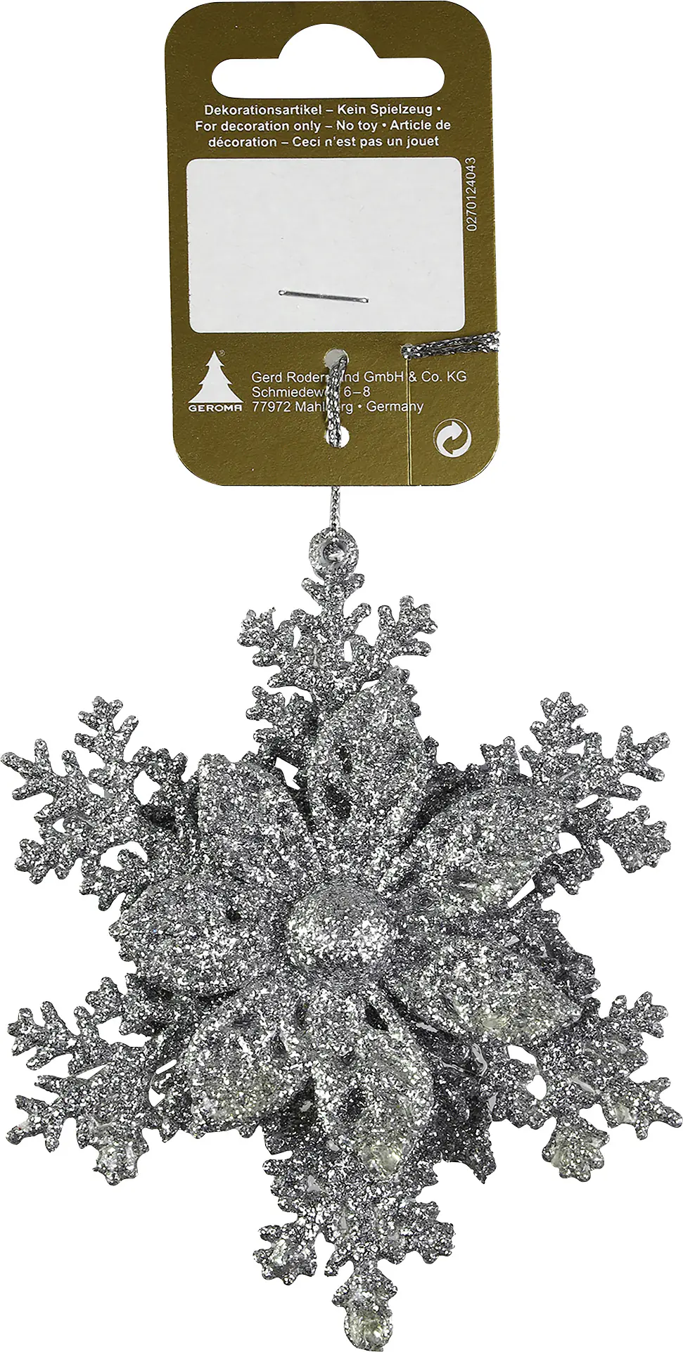 Dekohänger Blume auf Schneeflocke Kunststoff 10 x 10 cm silber 