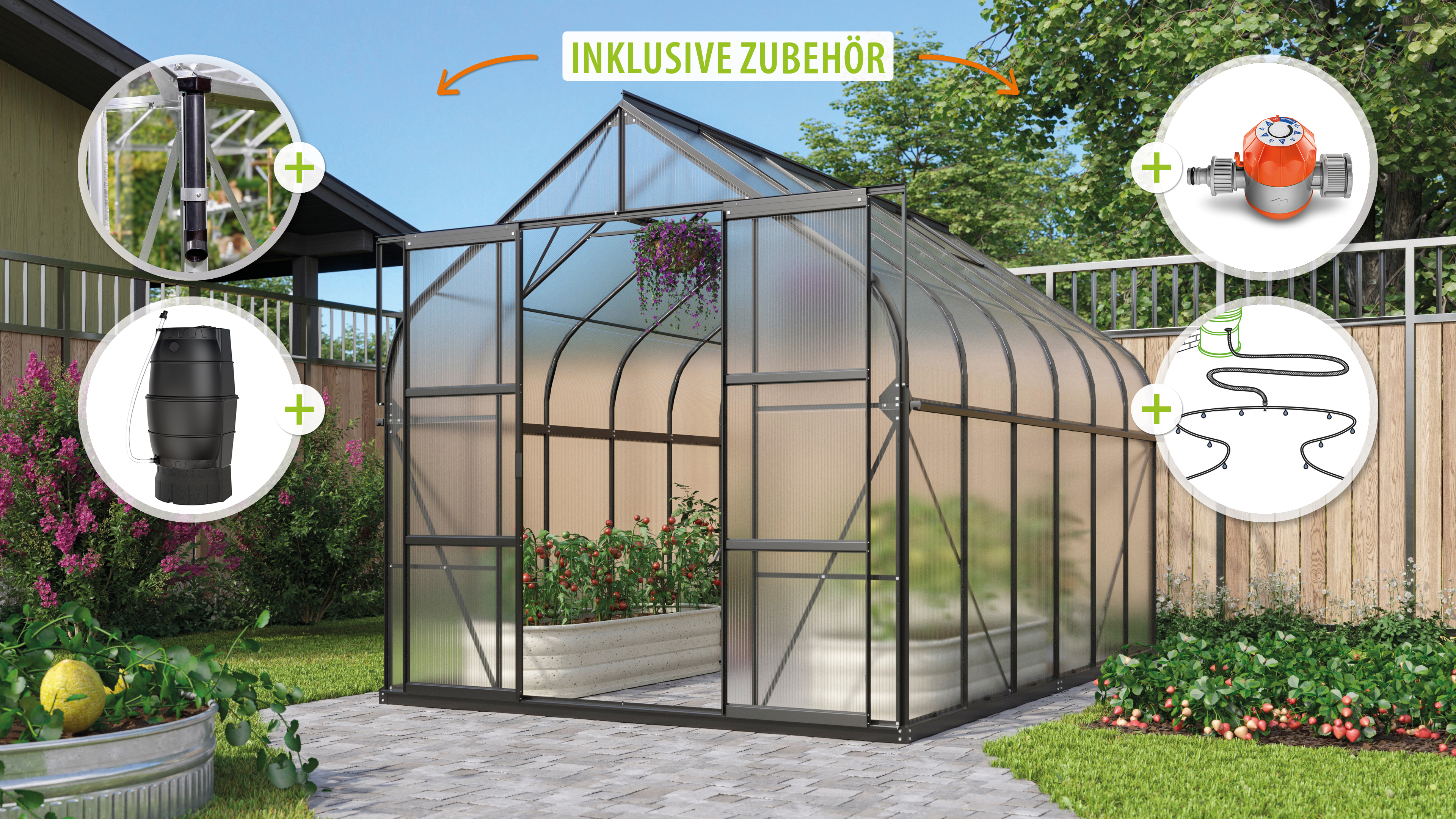 Vitavia Gewächshaus-Set Dione 9900 HKP 4 mm schwarz 254 x 378 cm 