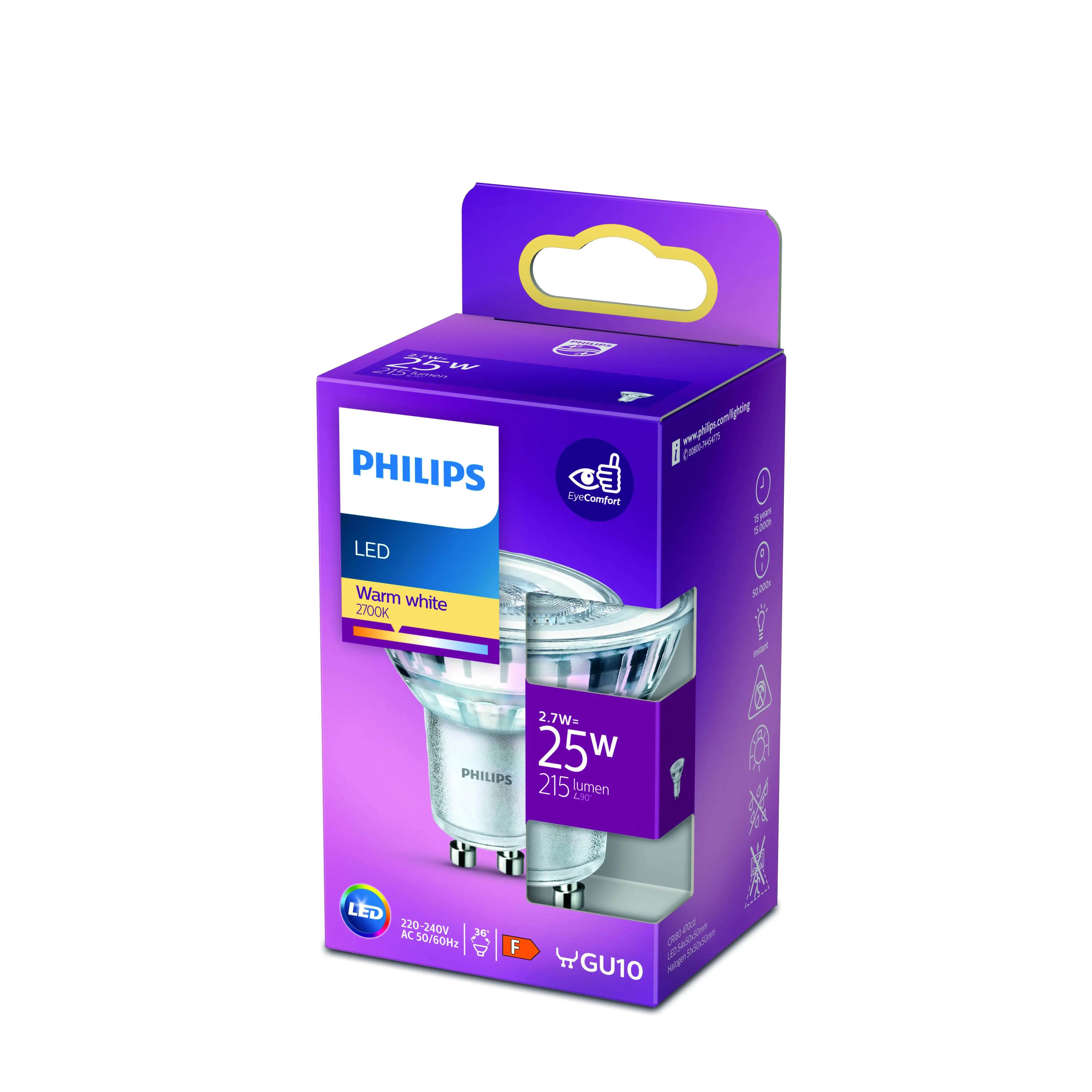 Philips LED-Leuchtmittel Spot PAR16 GU10 2,7W warmweiß