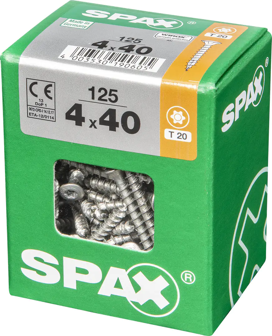 Spax Universalschrauben 4.0 x 40 mm TX 20 Linsenkopf - 125 Stk. Spax Universalschrauben 4.0 x 40 mm TX 20 Linsenkopf - 125 Stk.