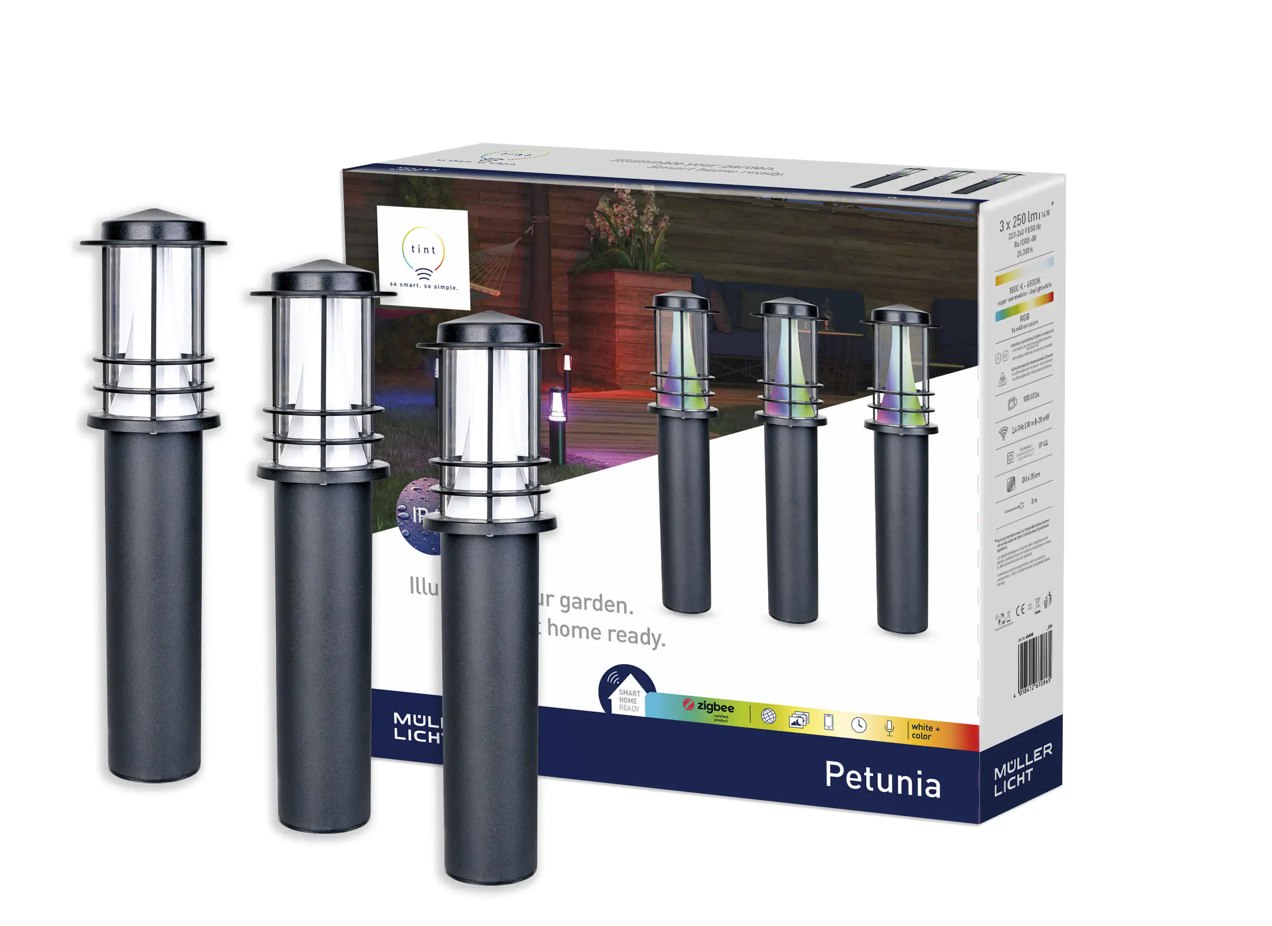 4018412672865_1 Müller Licht tint LED Wegeleuchte Petunia anthrazit 35 cm 3er RGBW Smart