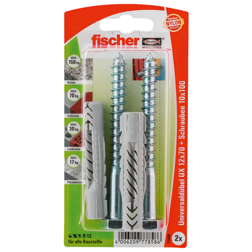 Fischer Universaldübel-Set UX 12.0 x 70 mm - 2 Stück Fischer Universaldübel-Set UX 12.0 x 70 mm - 2 Stück