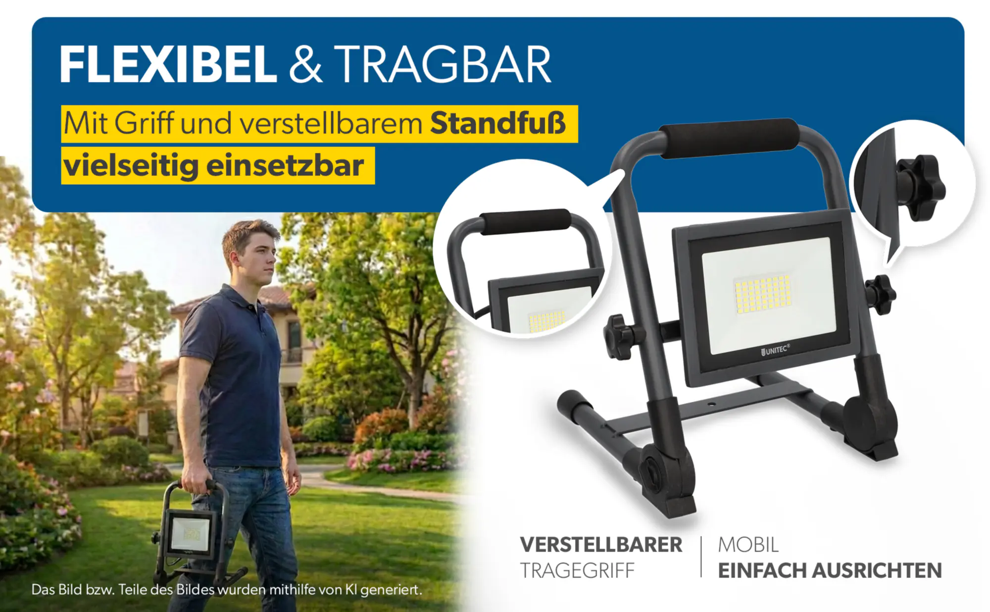 UniTec LED Baustrahler anthrazit tragbar 21 W 2550 lm 