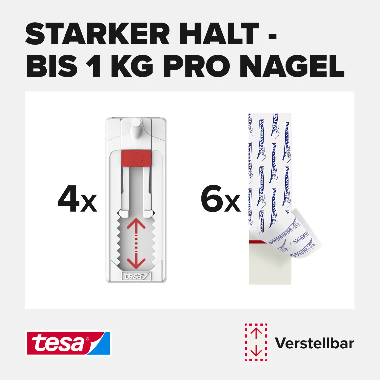 tesa Klebenagel Traglast 1 kg, 4 Stück