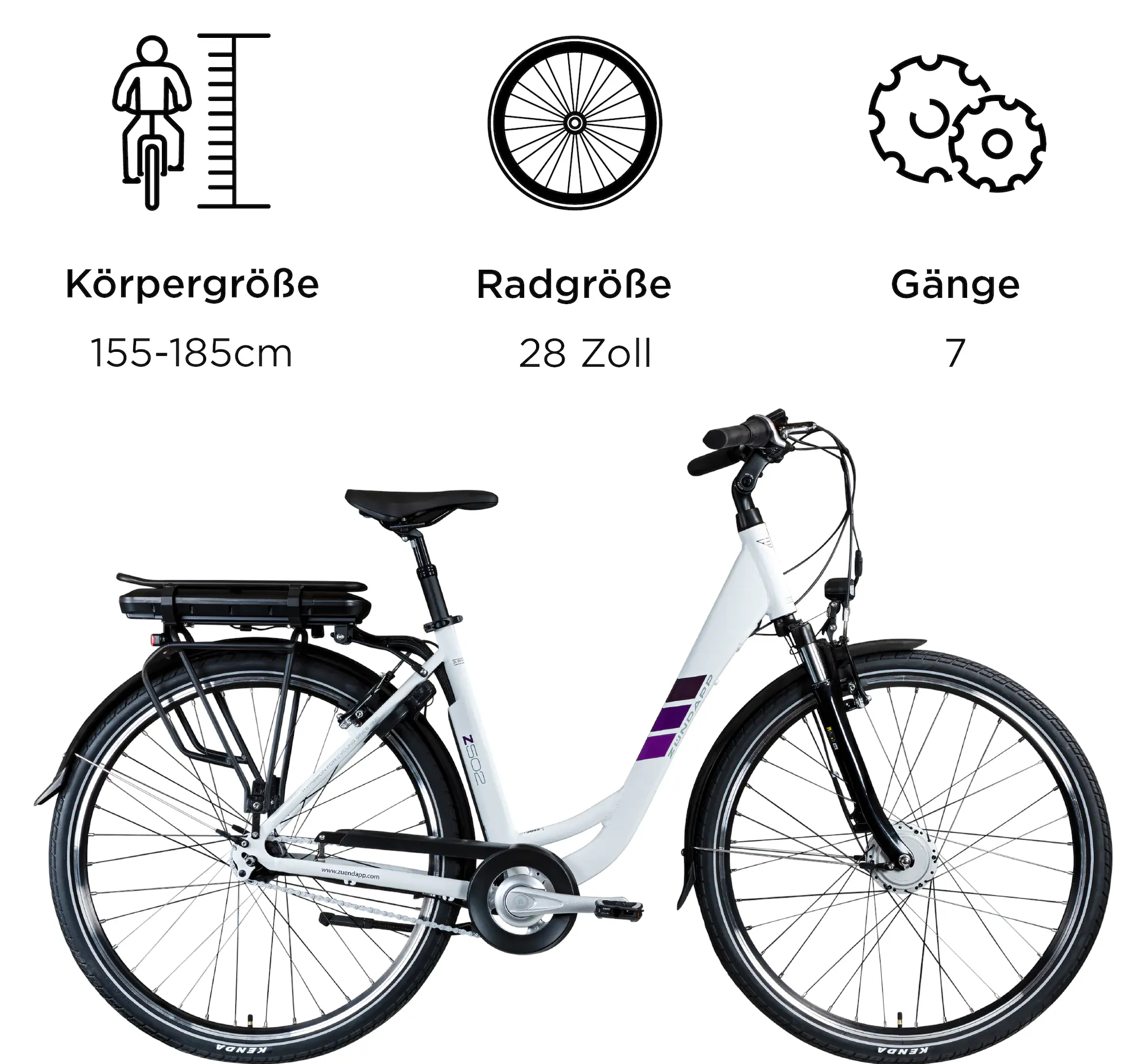Zündapp E-Bike Z502 City 28 Zoll 7-Gang 522 Wh weiß lila Zündapp E-Bike Z502 City 28 Zoll 7-Gang 522 Wh weiß lila