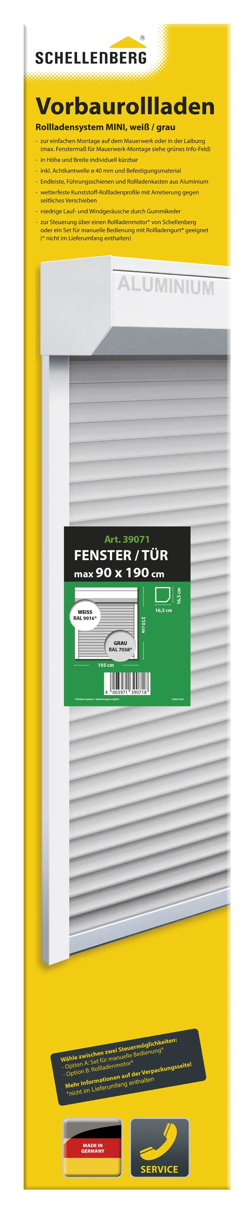 Schellenberg Vorbaurollladen-Set, 105 x 210 cm, 45°-Rollladenkasten, weiß/grau
