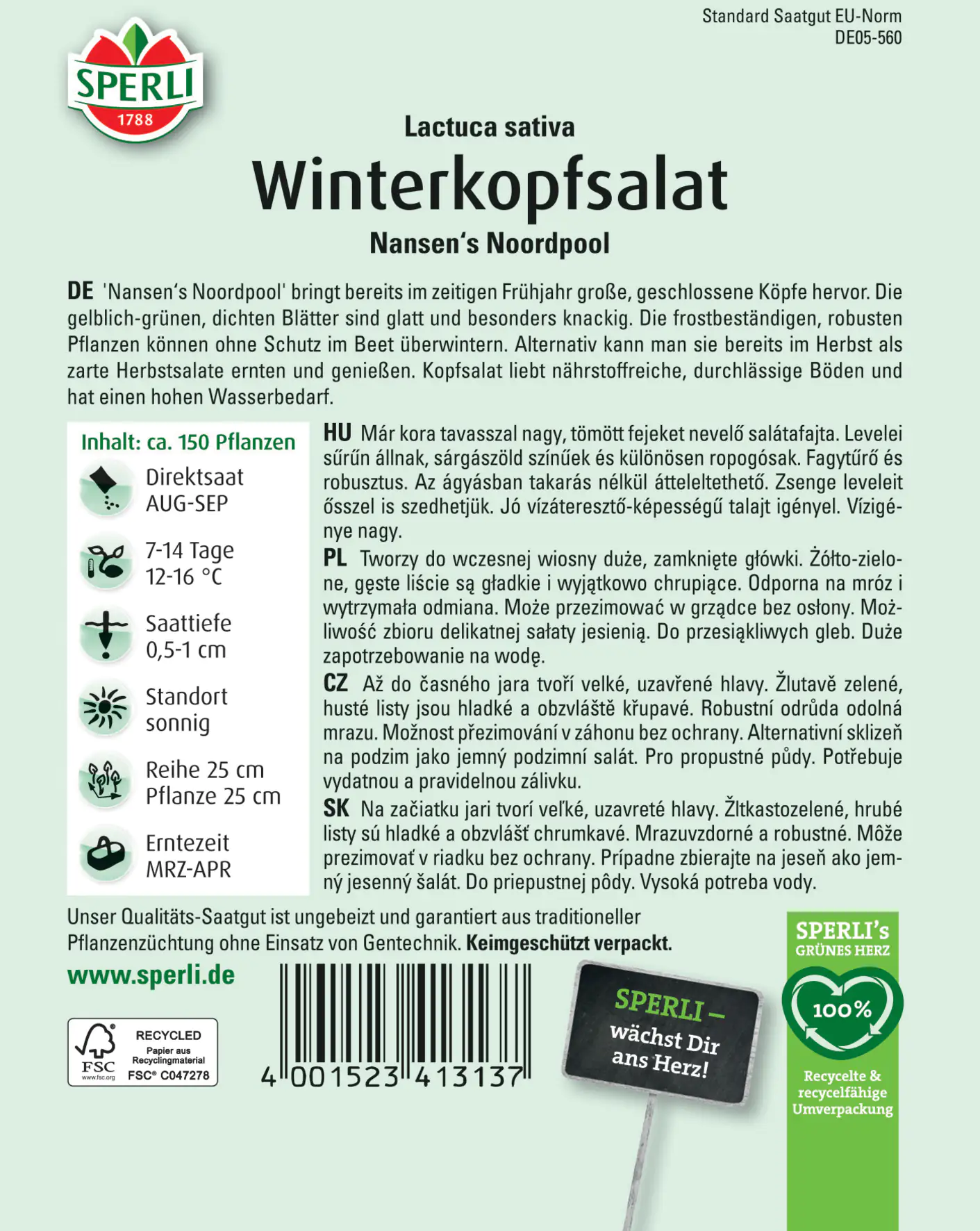 Sperli Winterkopfsalat Nansen's Noordpool