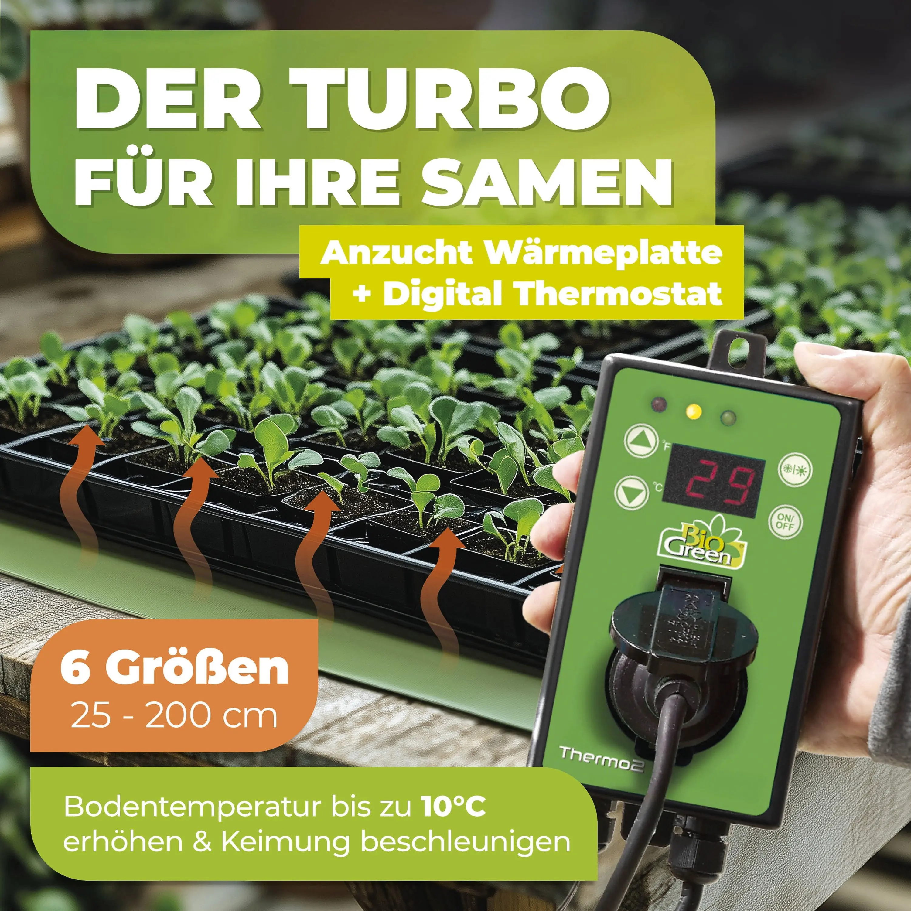 BioGreen Wärmeplatte als Anzuchtbooster für Pflanzen 40 x 65 cm 42 W inkl. Digital-Thermostat