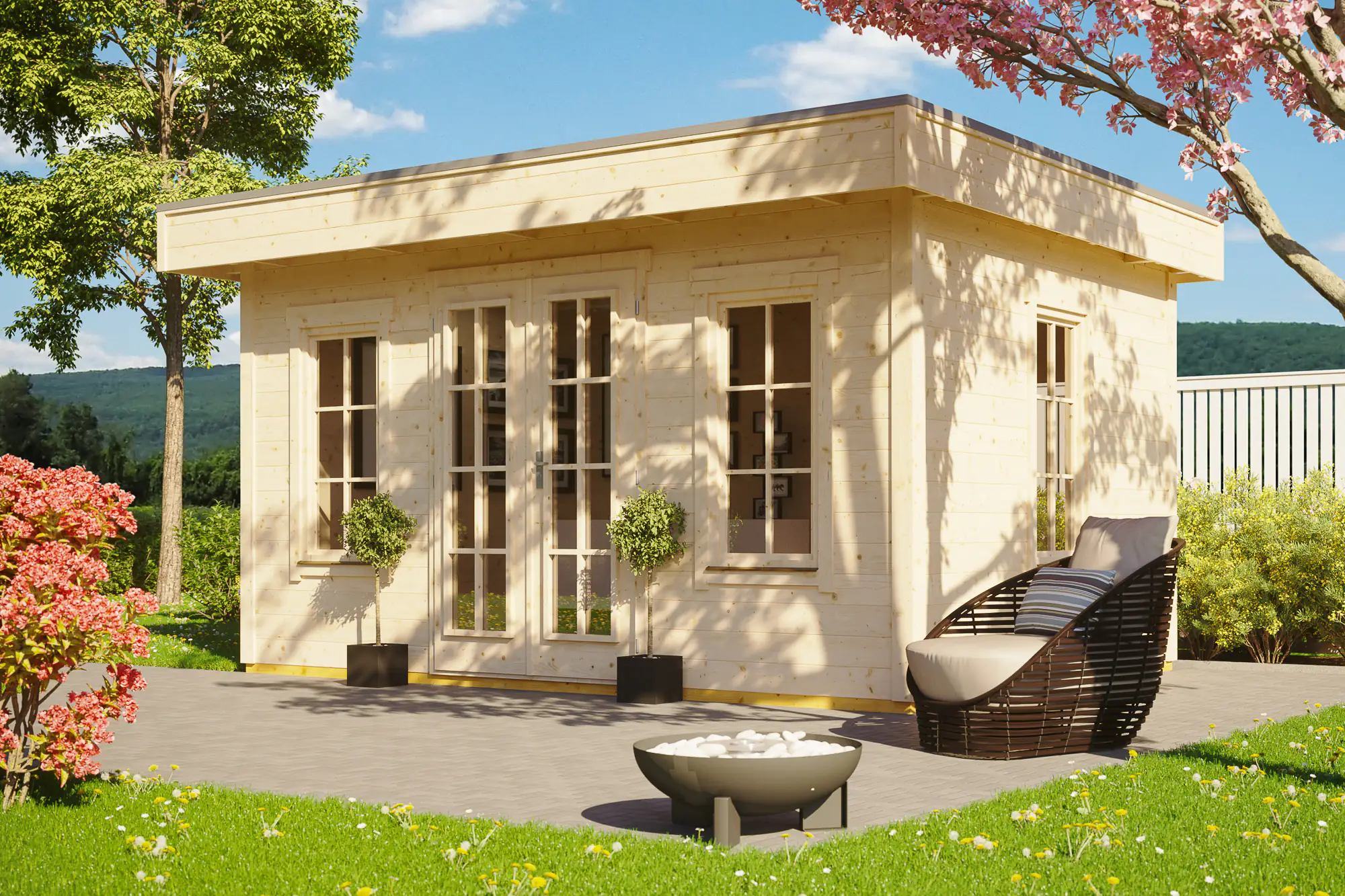 SKAN HOLZ Freizeithaus Basel 2 420 x 380 cm natur mit Fußboden