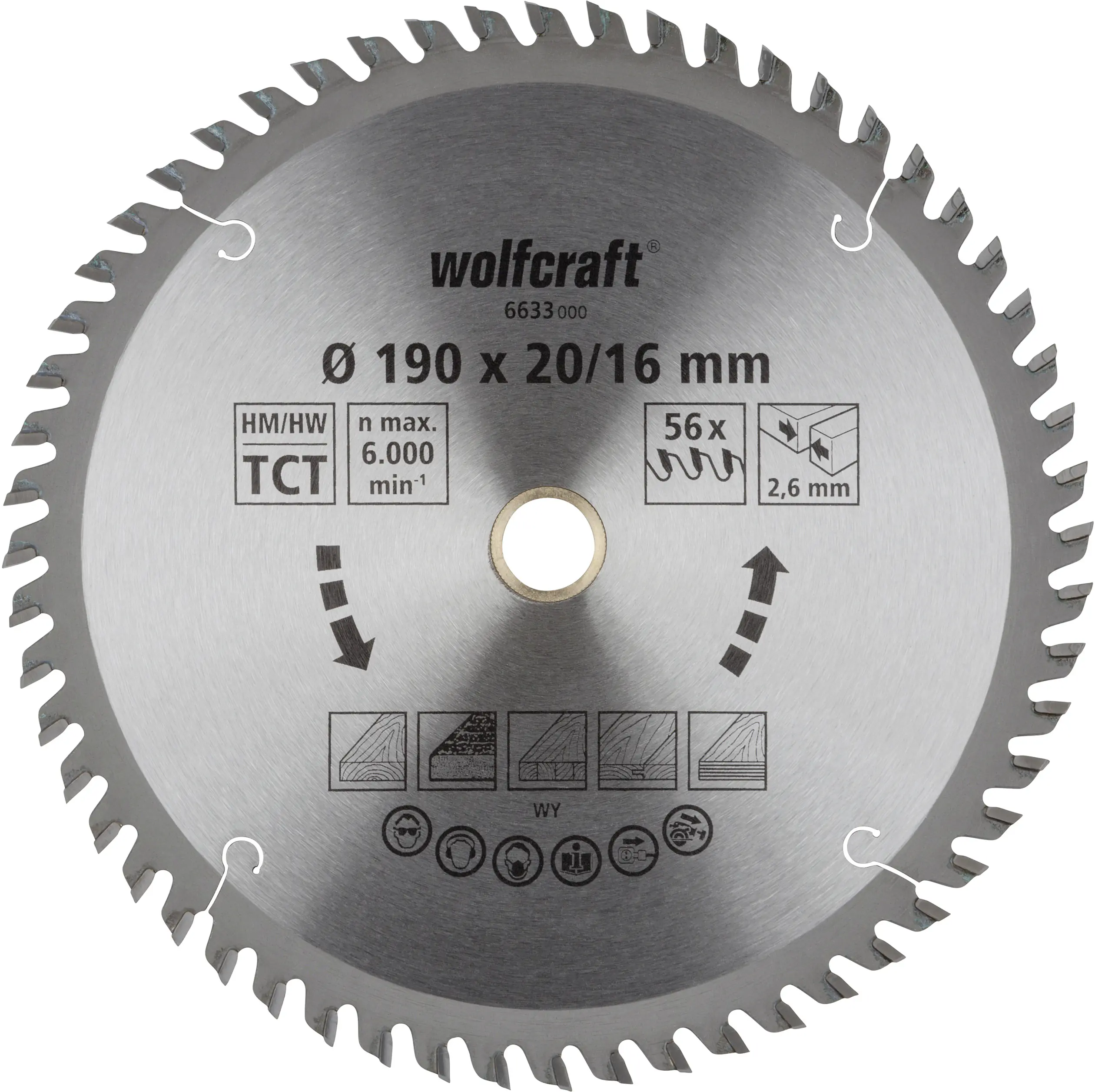 Wolfcraft Kreissägeblatt 190 x 20/16 mm 56 Zähne Hartmetall