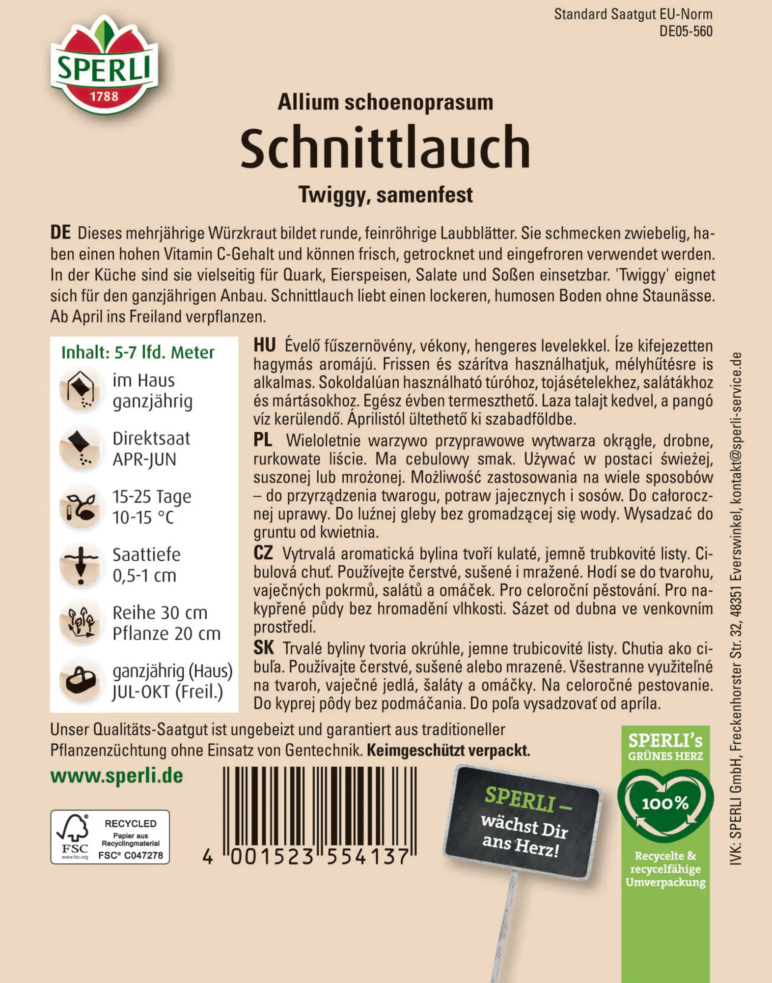 Sperli Saatgut Schnittlauch Twiggy für ca. 1 – 1,75 m²