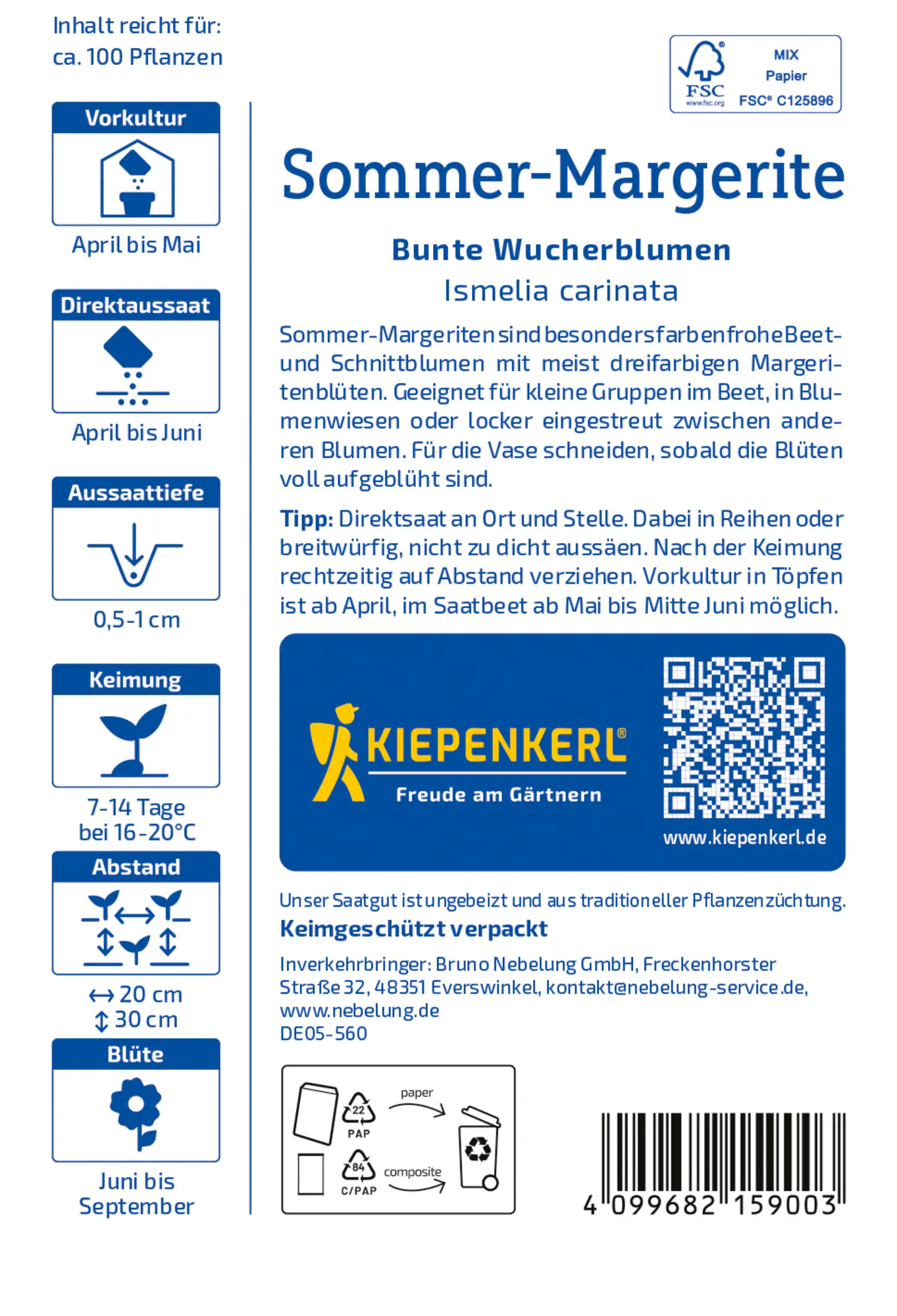 Kiepenkerl Blumensamen Sommer-Margeriten Bunte Wucherblumen für ca. 100 Pflanzen