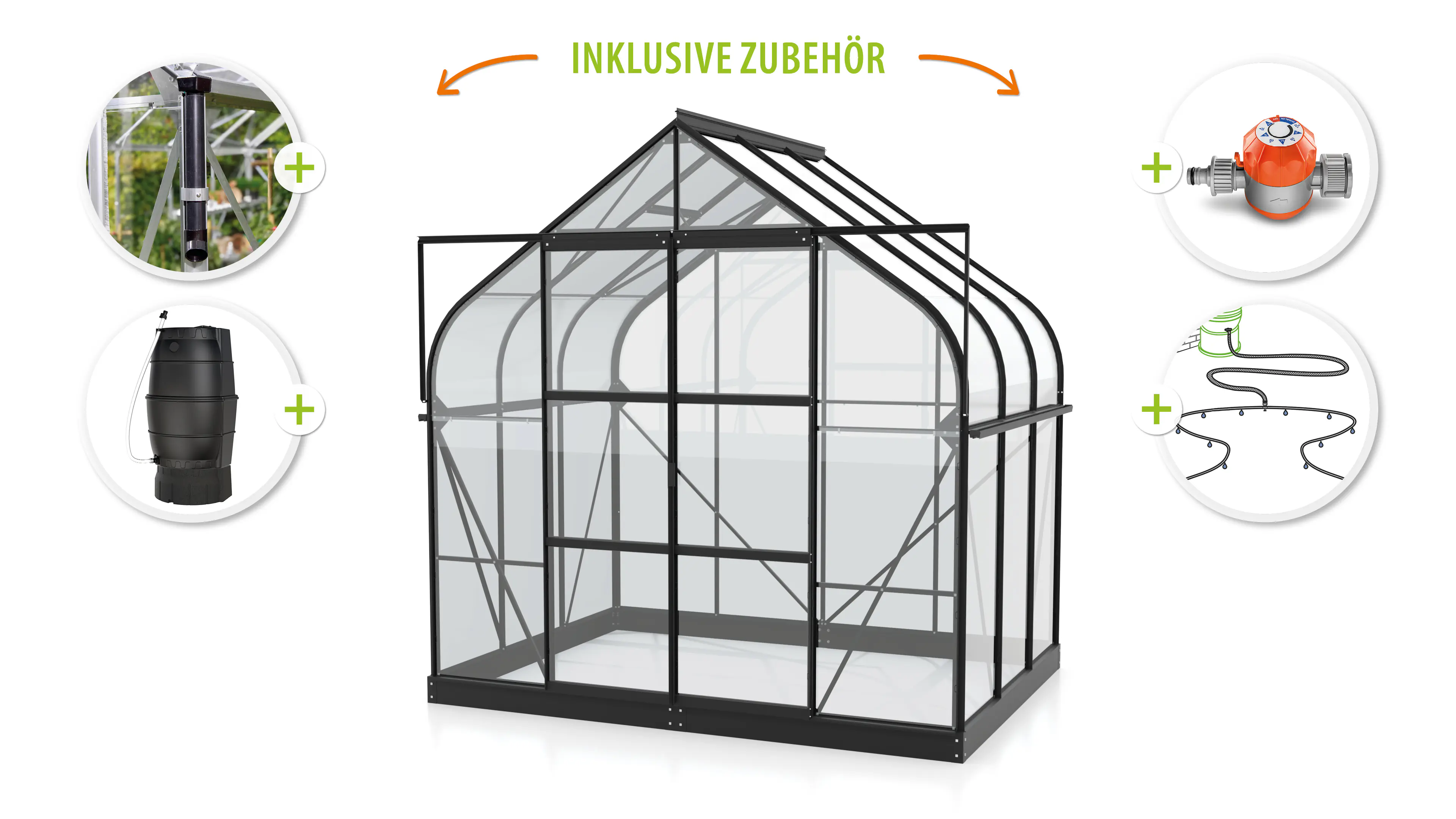 Vitavia Gewächshaus-Set-Set Dione 5000 ESG 3 mm schwarz 254 x 192 cm