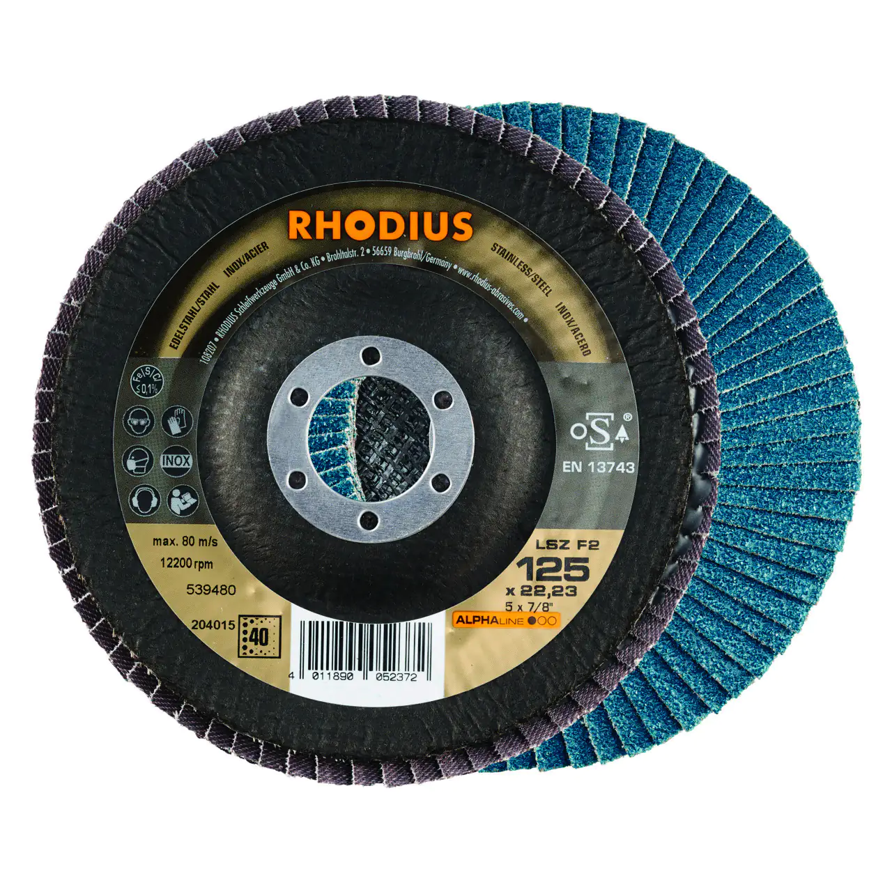 Rhodius Schleifscheibe LSZ F2 K40 Stahl Ø 125 mm Bohrung 22,23 mm 5 Stück