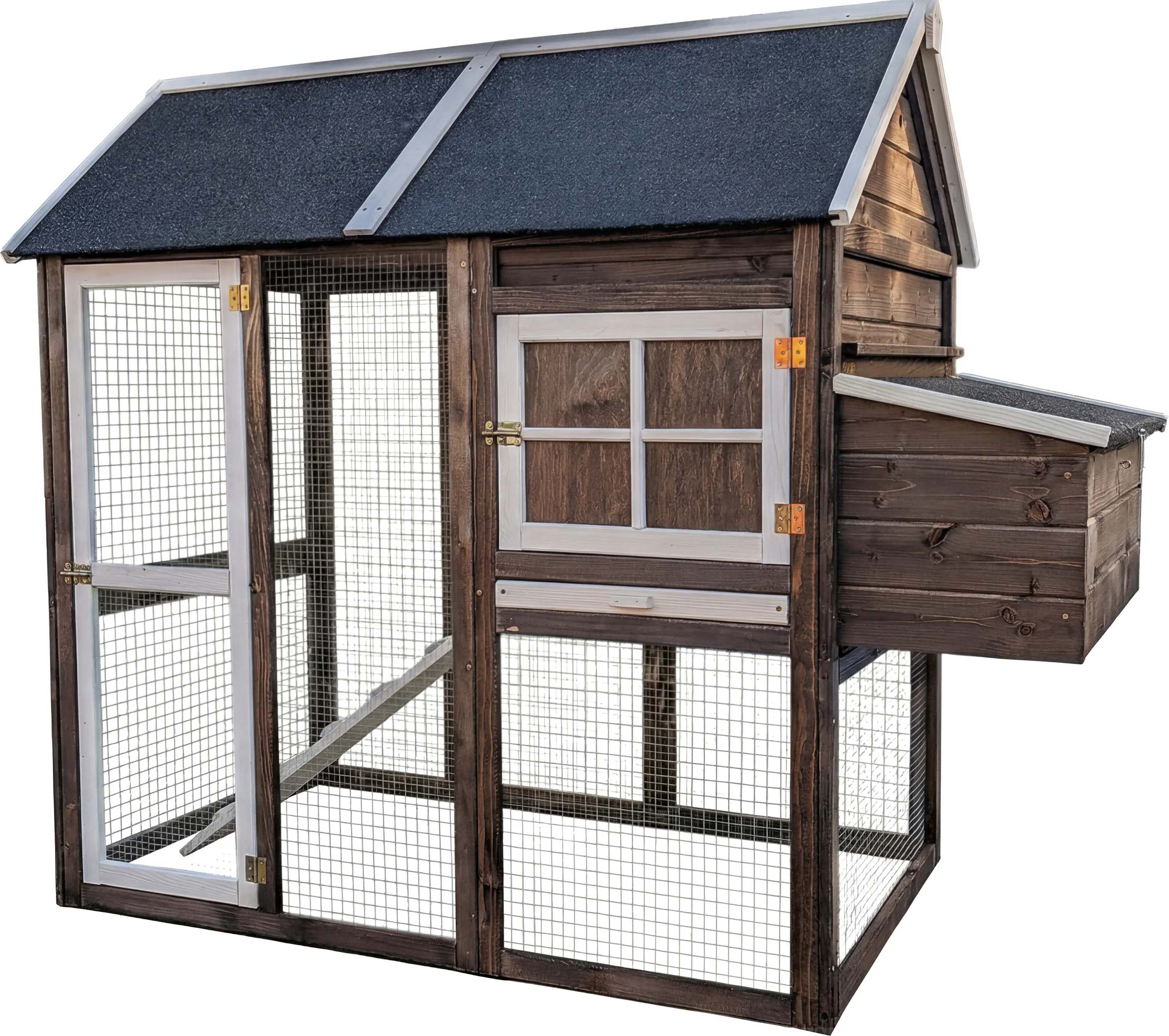 Hühnerhaus Cleo 180 x 145 cm mit Gehege & Legebox braun/anthrazit