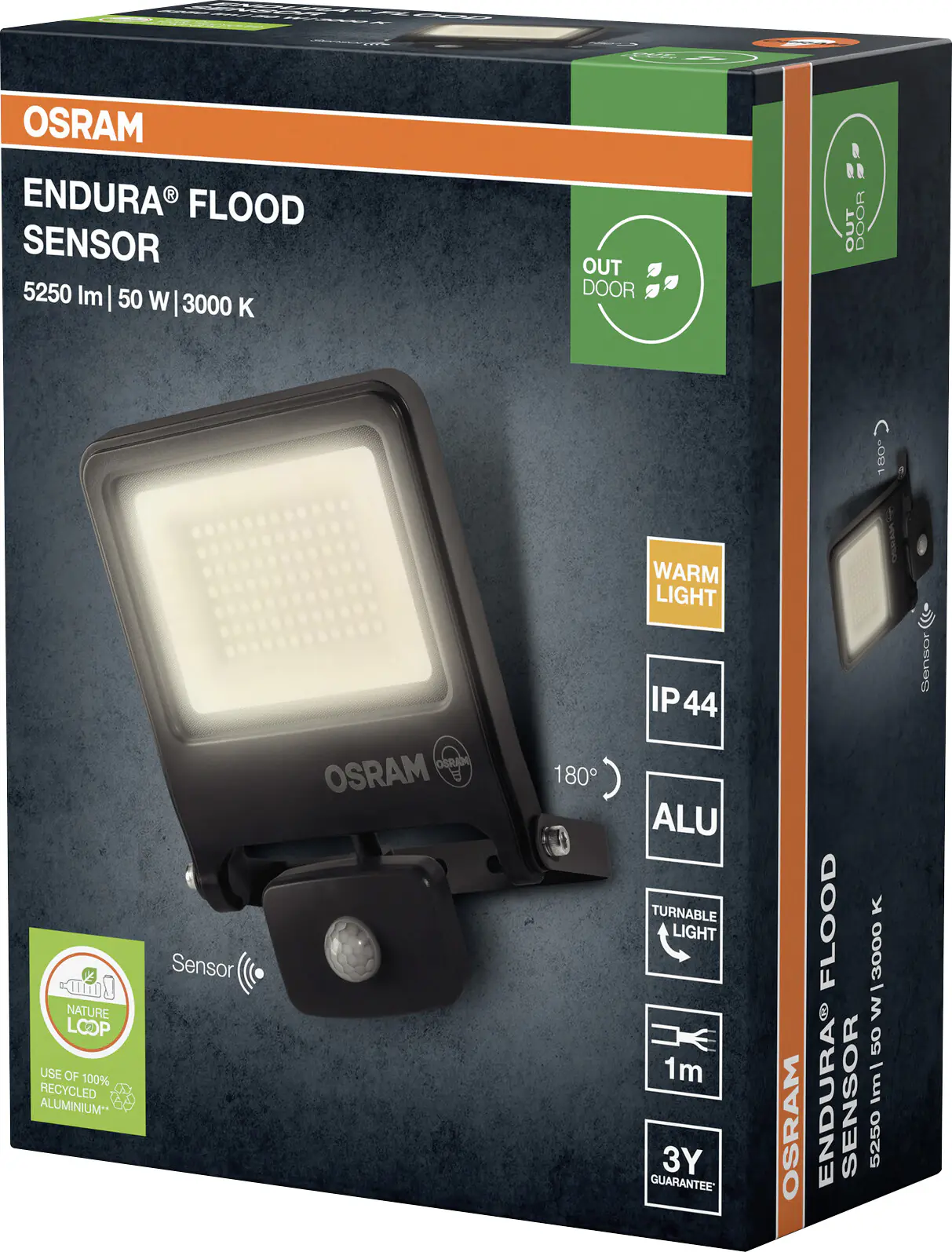 Osram Außenleuchte Endura Flood Bewegungsmelder 50W PCR dunkelgrau warmweiß