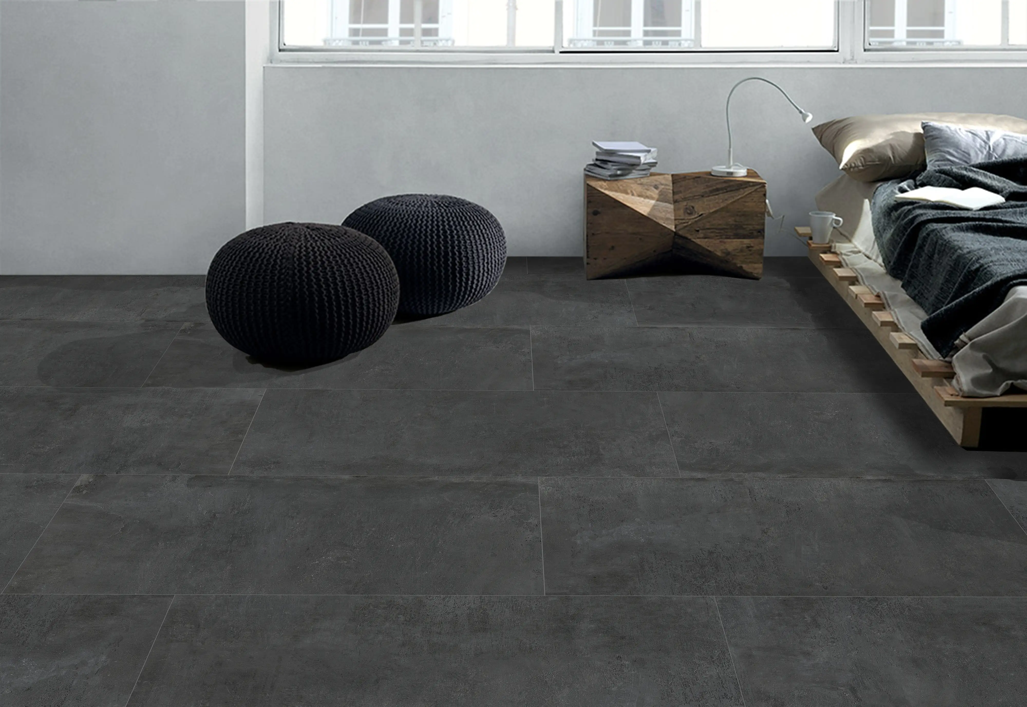 Bodenfliese Feinsteinzeug Concrete 60 x 120 cm anthrazit