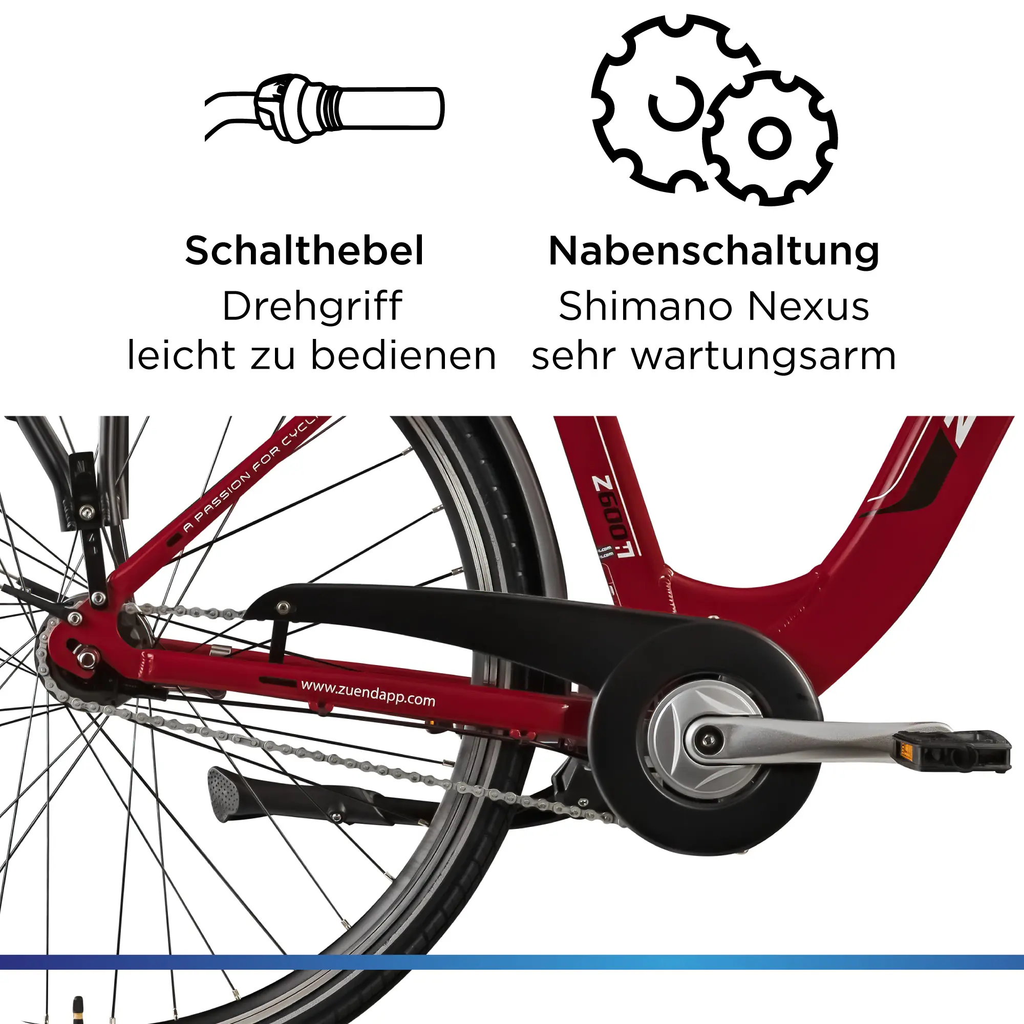 Zündapp E-Bike City Z600 28 Zoll 7-Gang 522 Wh karminrot