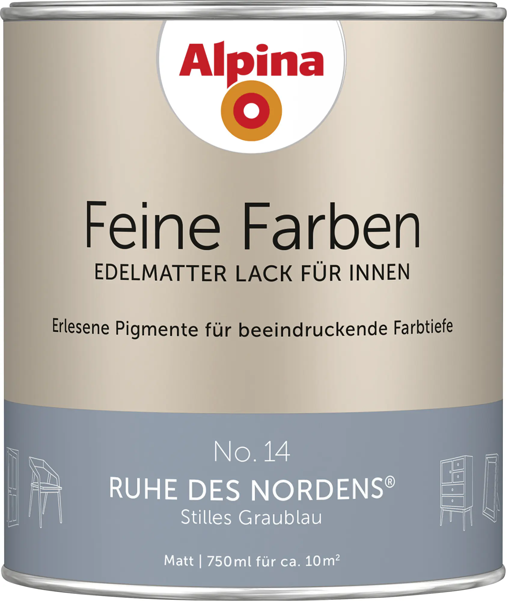Alpina Feine Farben Lack No. 14 Ruhe des Nordens - graublau 750 ml