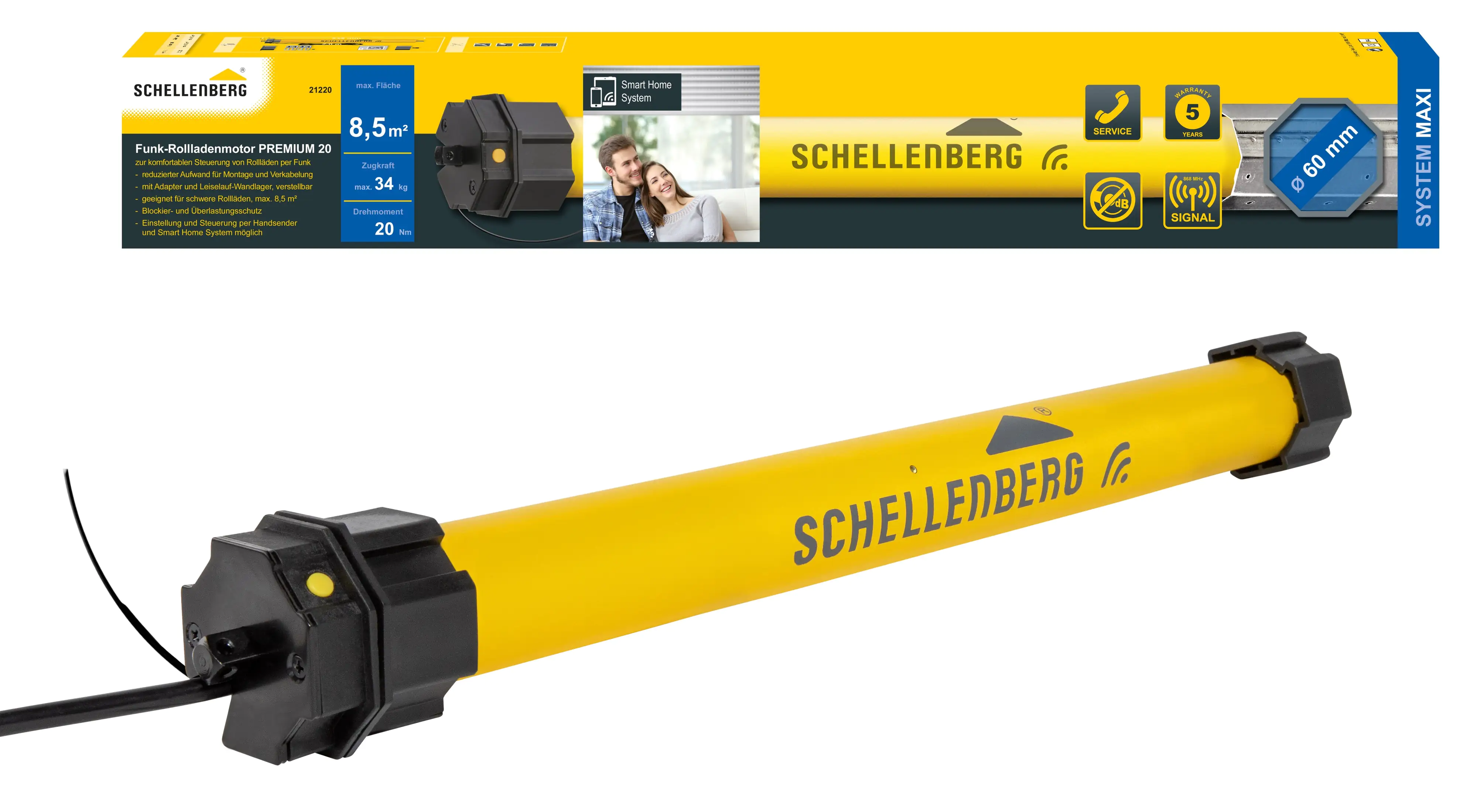 Schellenberg Funk-Rolladenmotor PREMIUM 20 Nm Maxi für 60 mm Achtkantwelle Schellenberg Funk-Rolladenmotor PREMIUM 20 Nm Maxi für 60 mm Achtkantwelle