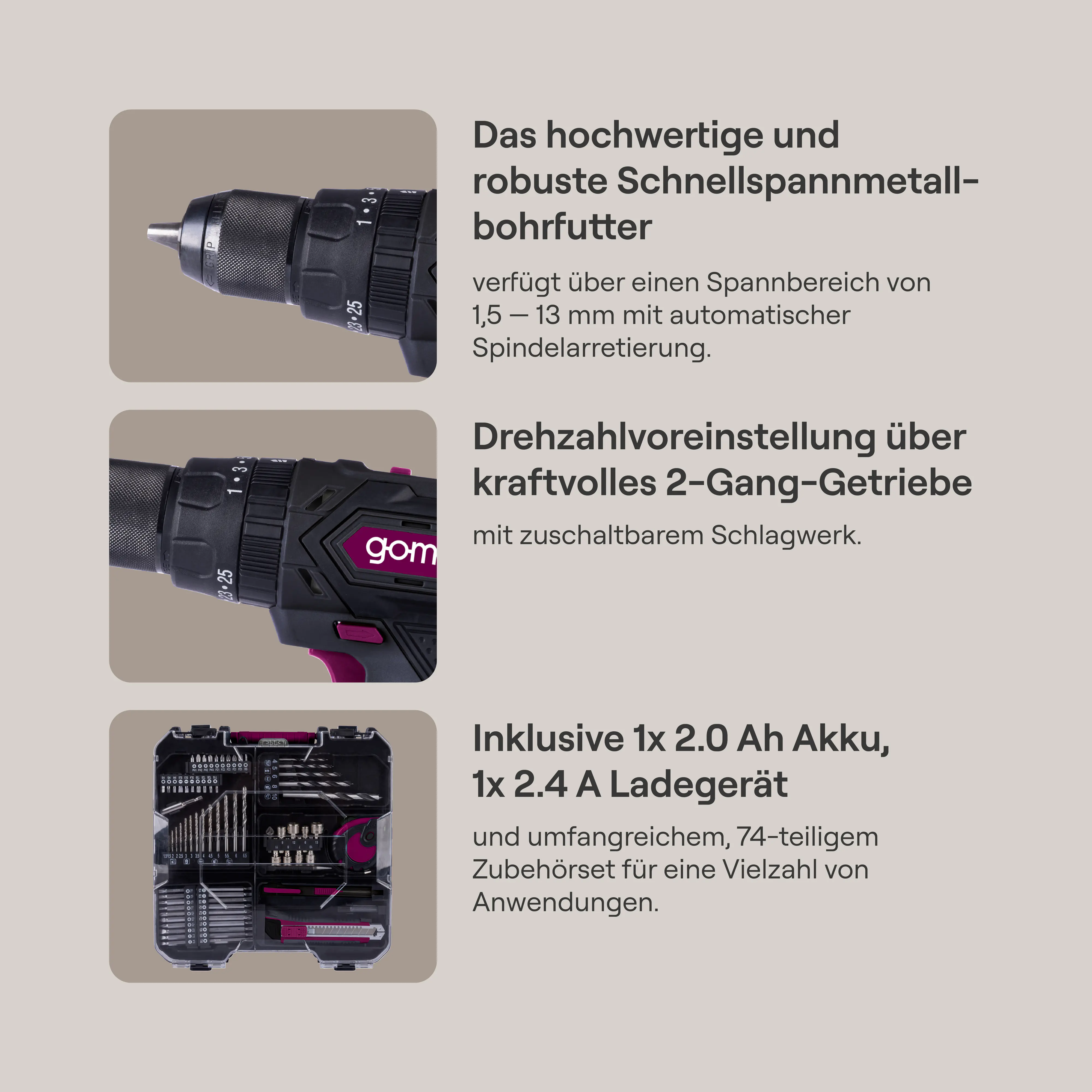 Gomag Akku-Schlagbohrschrauber-Set GO-CSK74/1 20 V Mobile Werkstatt Akku & Ladegerät Gomag Akku-Schlagbohrschrauber-Set GO-CSK74/1 20 V Mobile Werkstatt Akku & Ladegerät