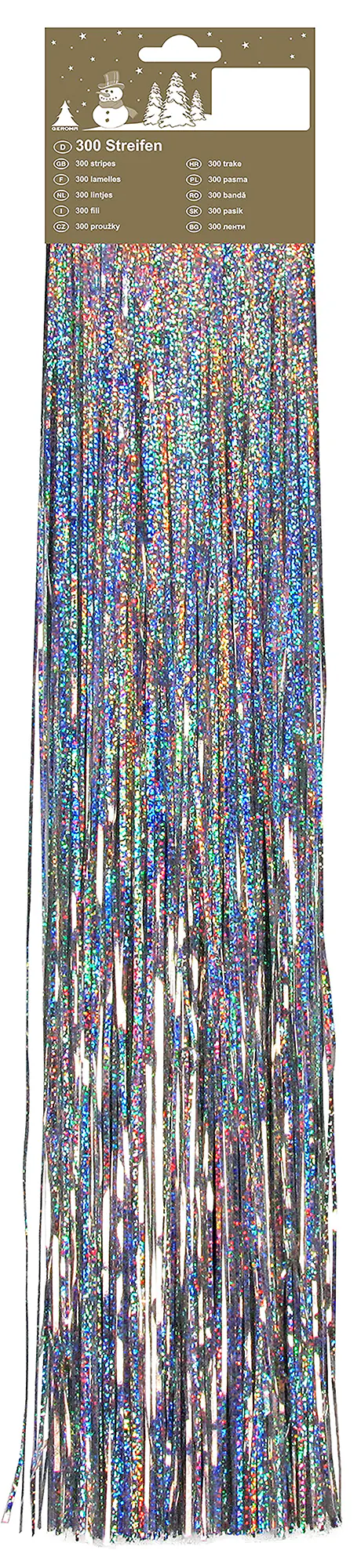 Hängelametta 300 Streifen mit Headerkarte holographisch Kunststoff 50 cm silber 
