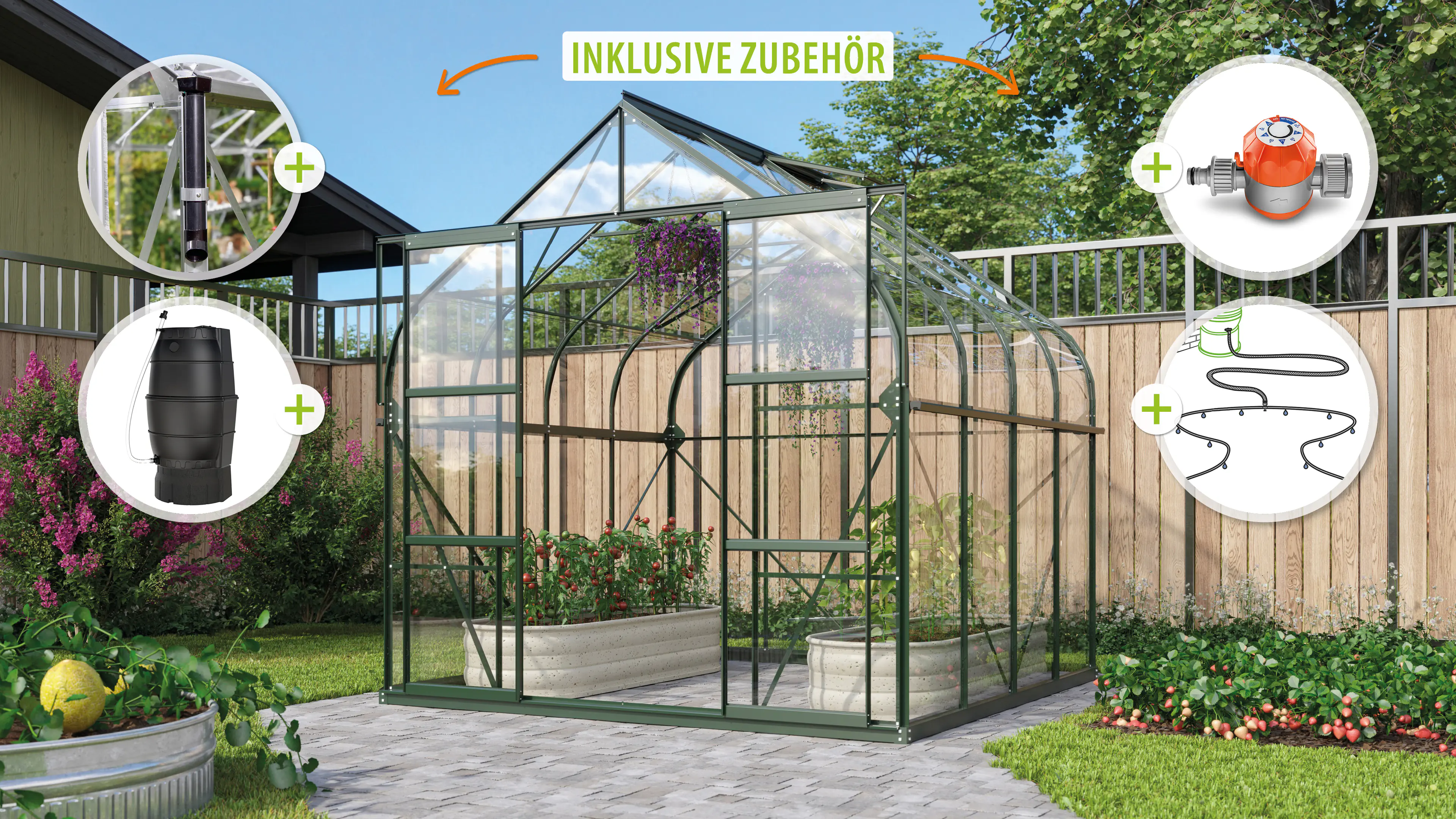 Vitavia Gewächshaus-Set Dione 6700 ESG 3 mm smaragd 254 x 254 cm 